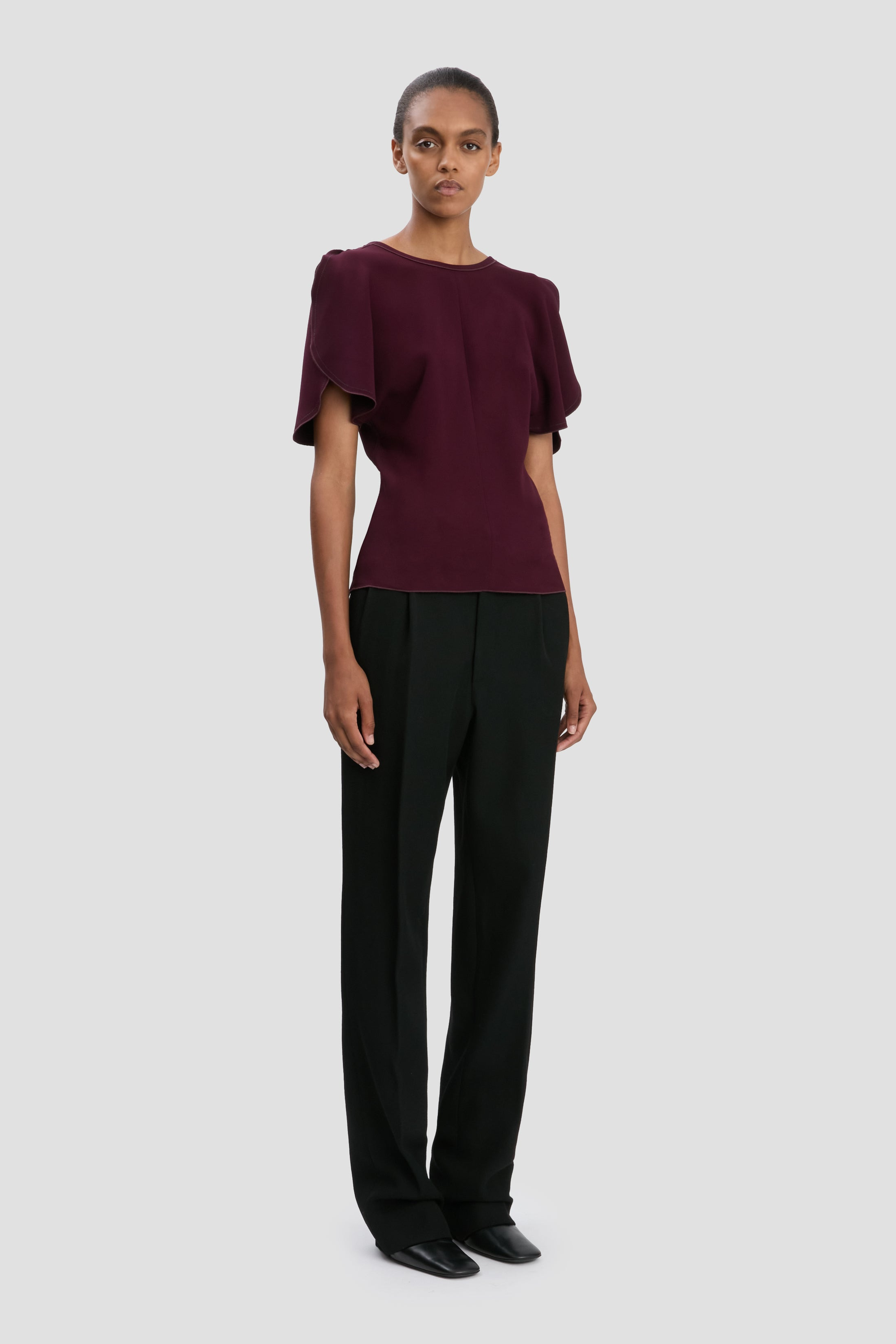 Draped Sleeve Top In Merlot - 3