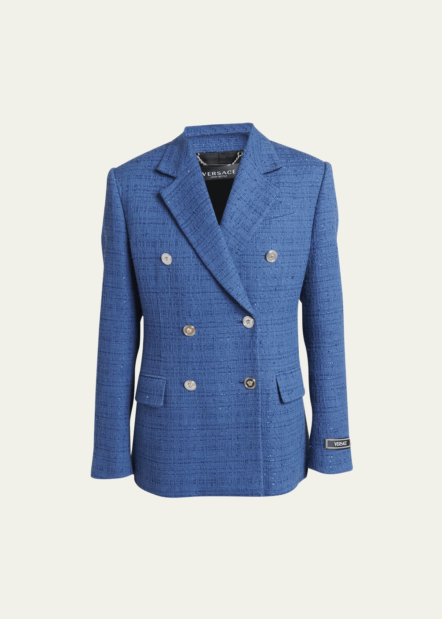 【関税&送料込】Versace Double-Breasted Versace Allover Jacq Versace double-breasted Blazer | Black | FARFETCH