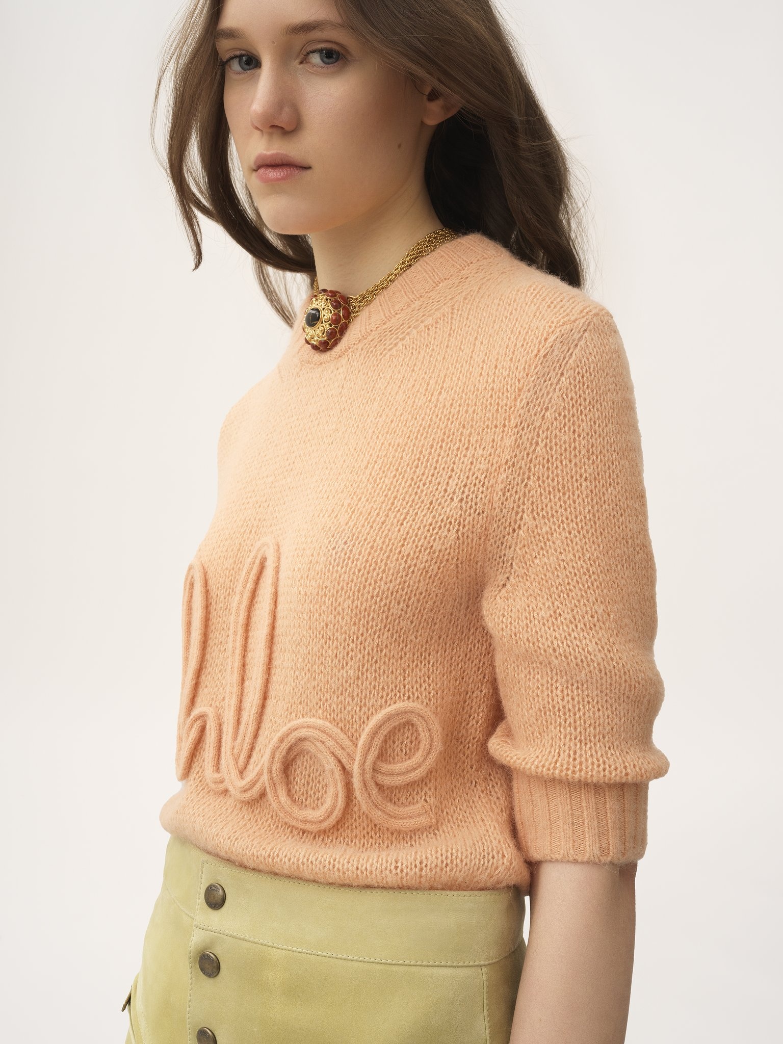 ELBOW-SLEEVE LOGO SWEATER IN ALPACA WOOL & SILK KNIT - 4