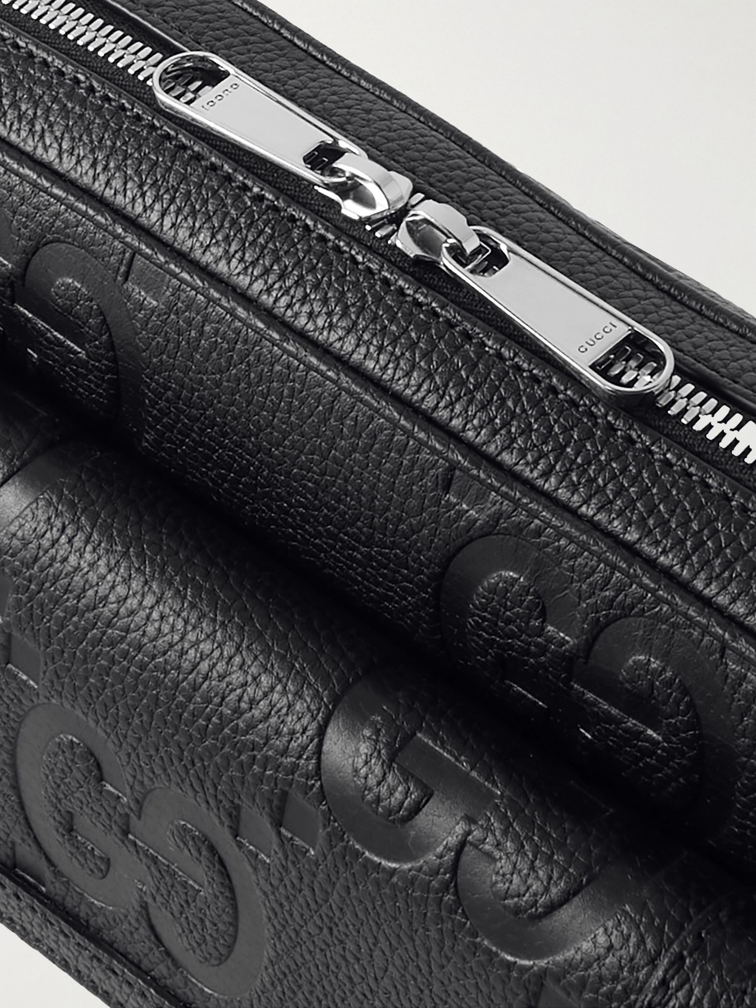 Jumbo GG Logo-Debossed Full-Grain Leather Messenger Bag Black - 4