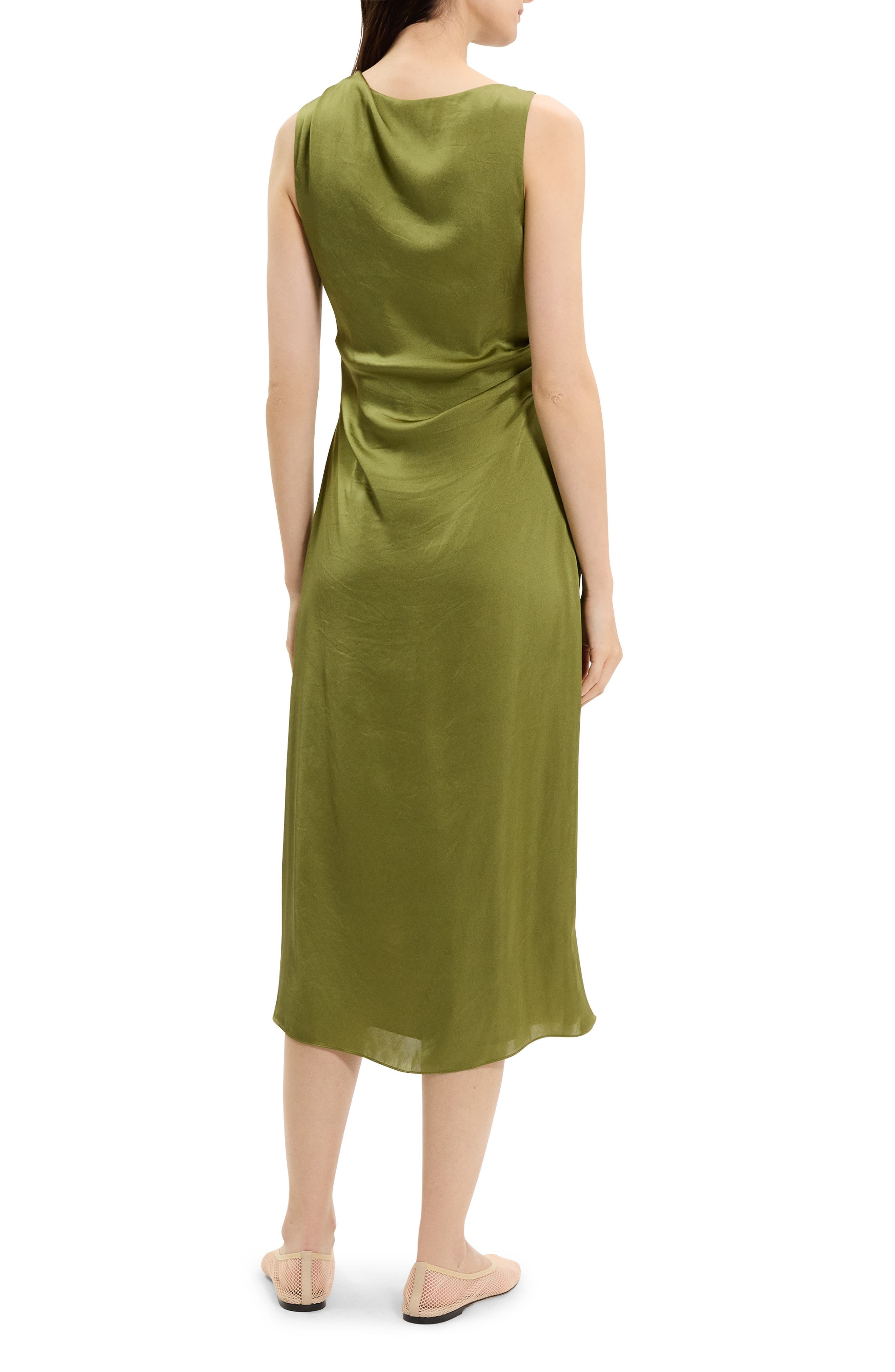Theory Ruched Sleeveless Midi Dress in Avocado at Nordstrom - 2