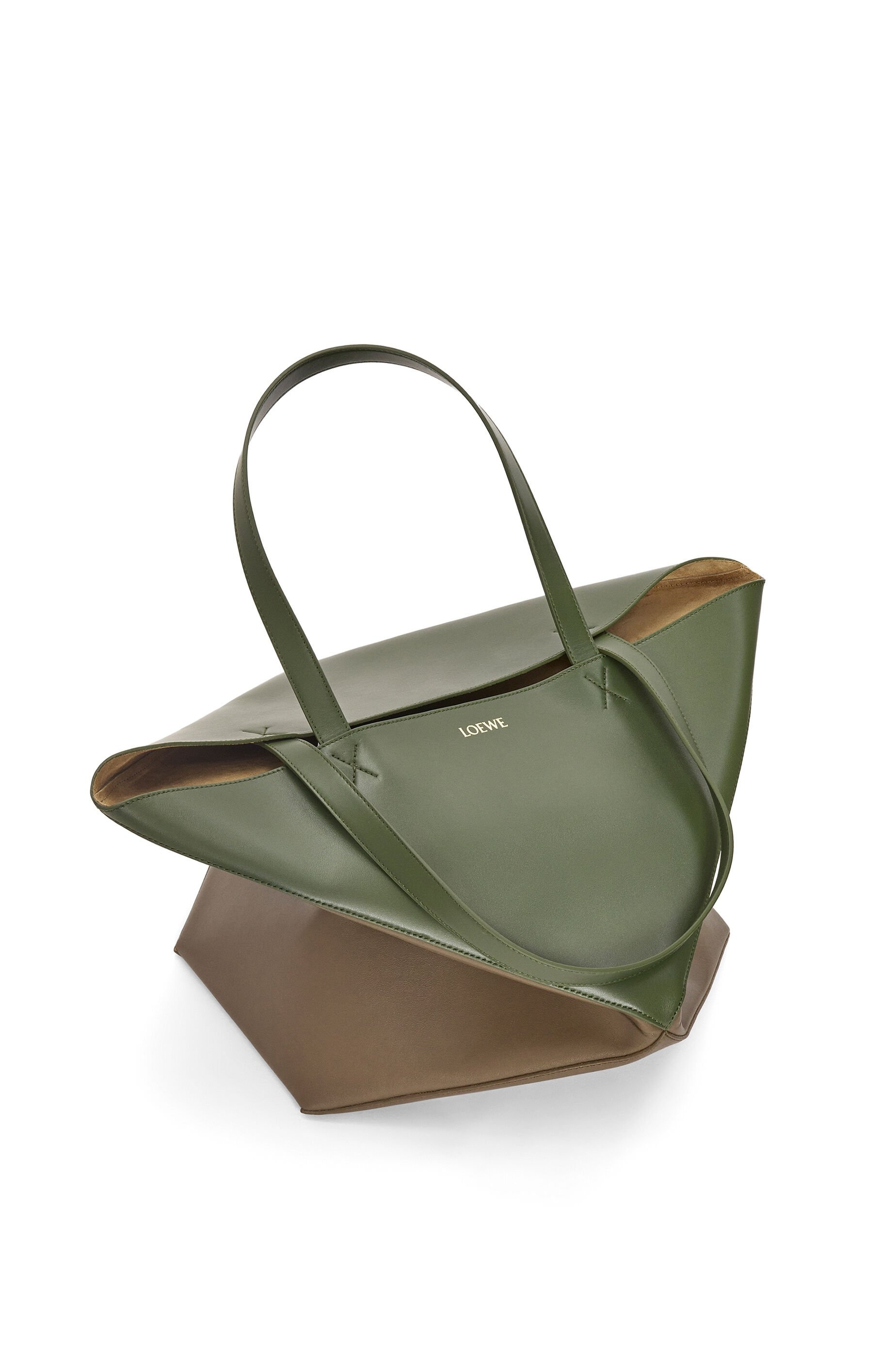 Large Puzzle Fold Tote in shiny calfskin - 3