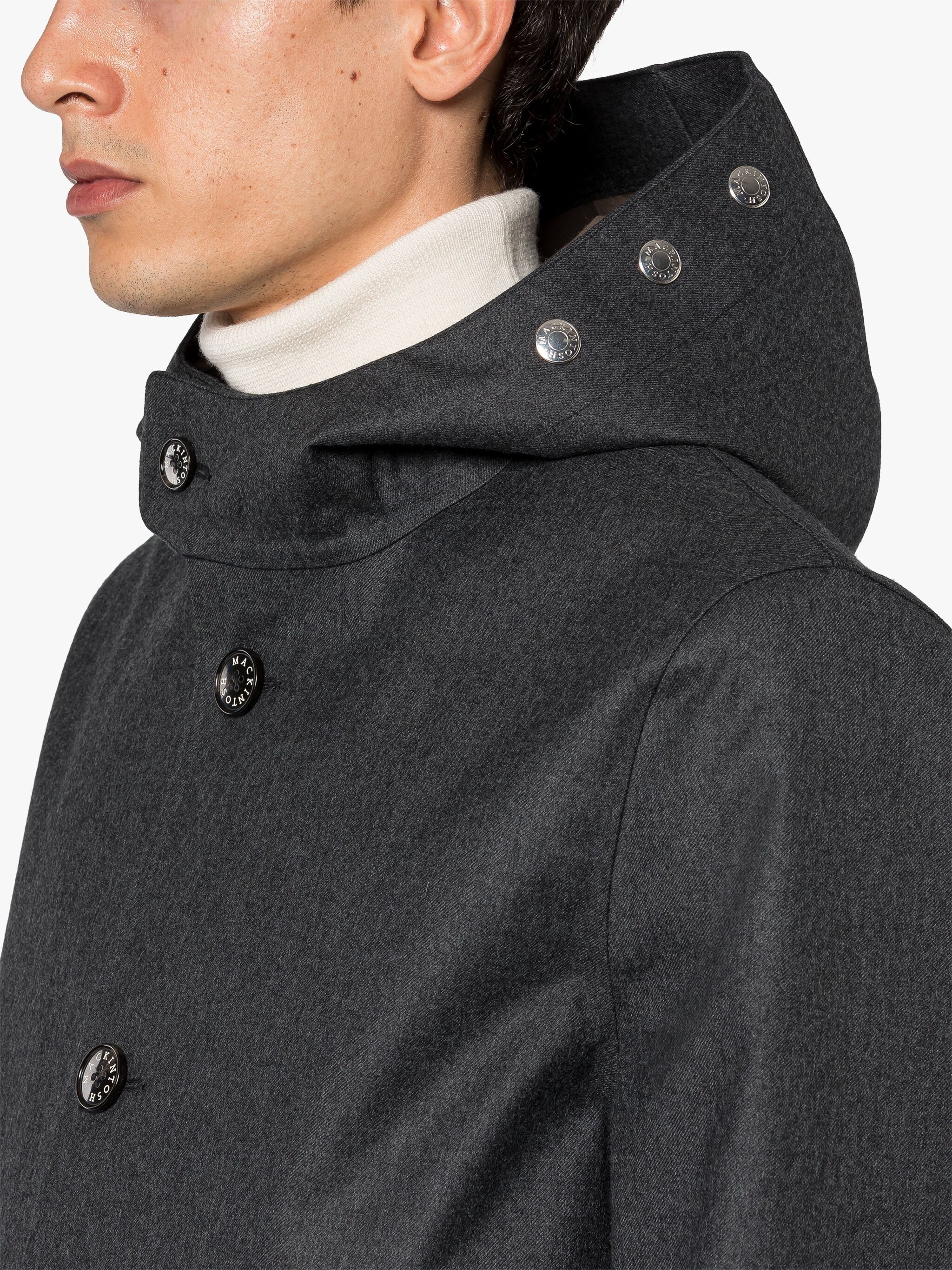 NEW KIRKTON CHARCOAL X TAUPE BONDED WOOL HOODED COAT - 5
