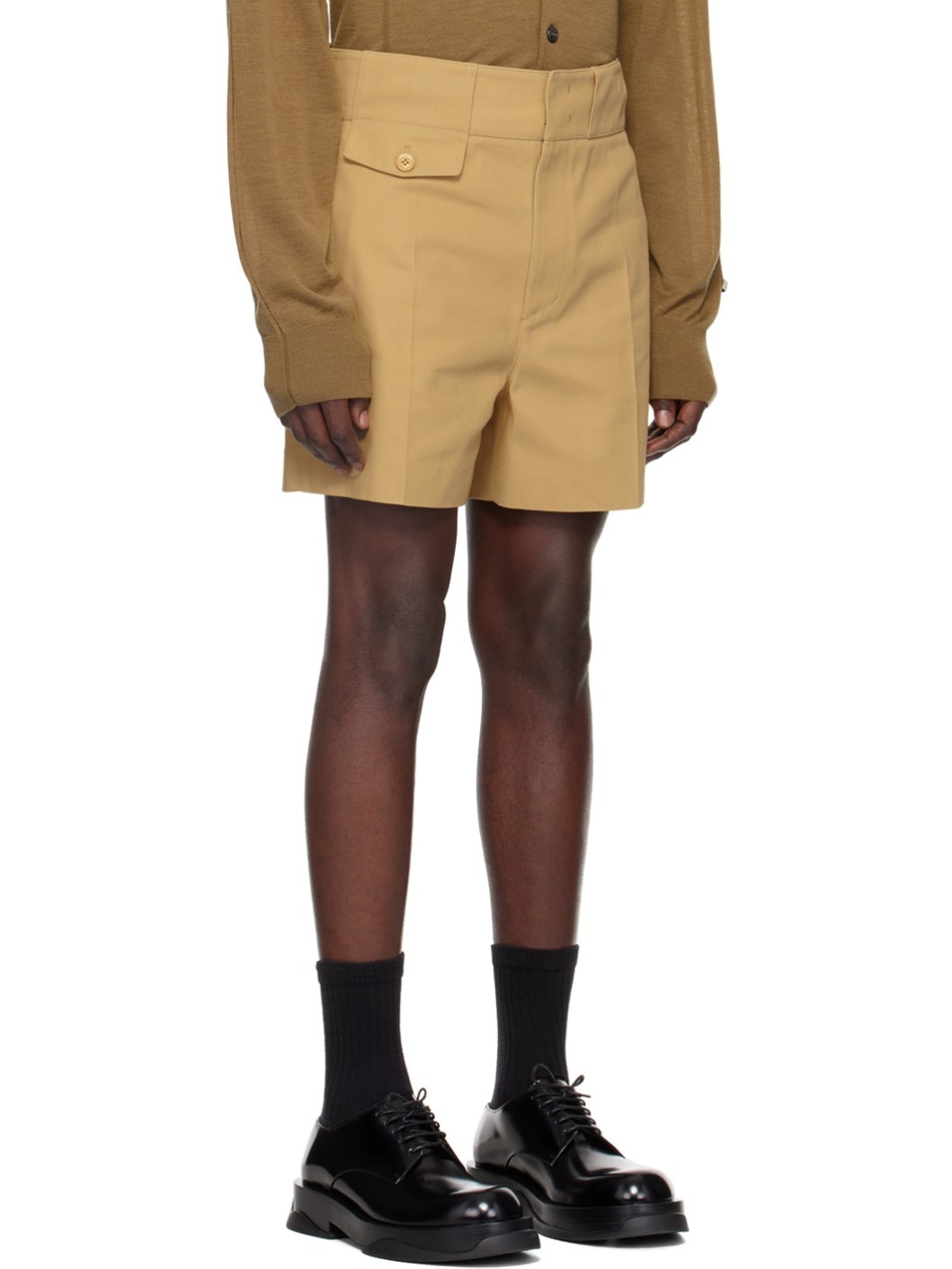 Beige Pin Tuck Shorts - 2