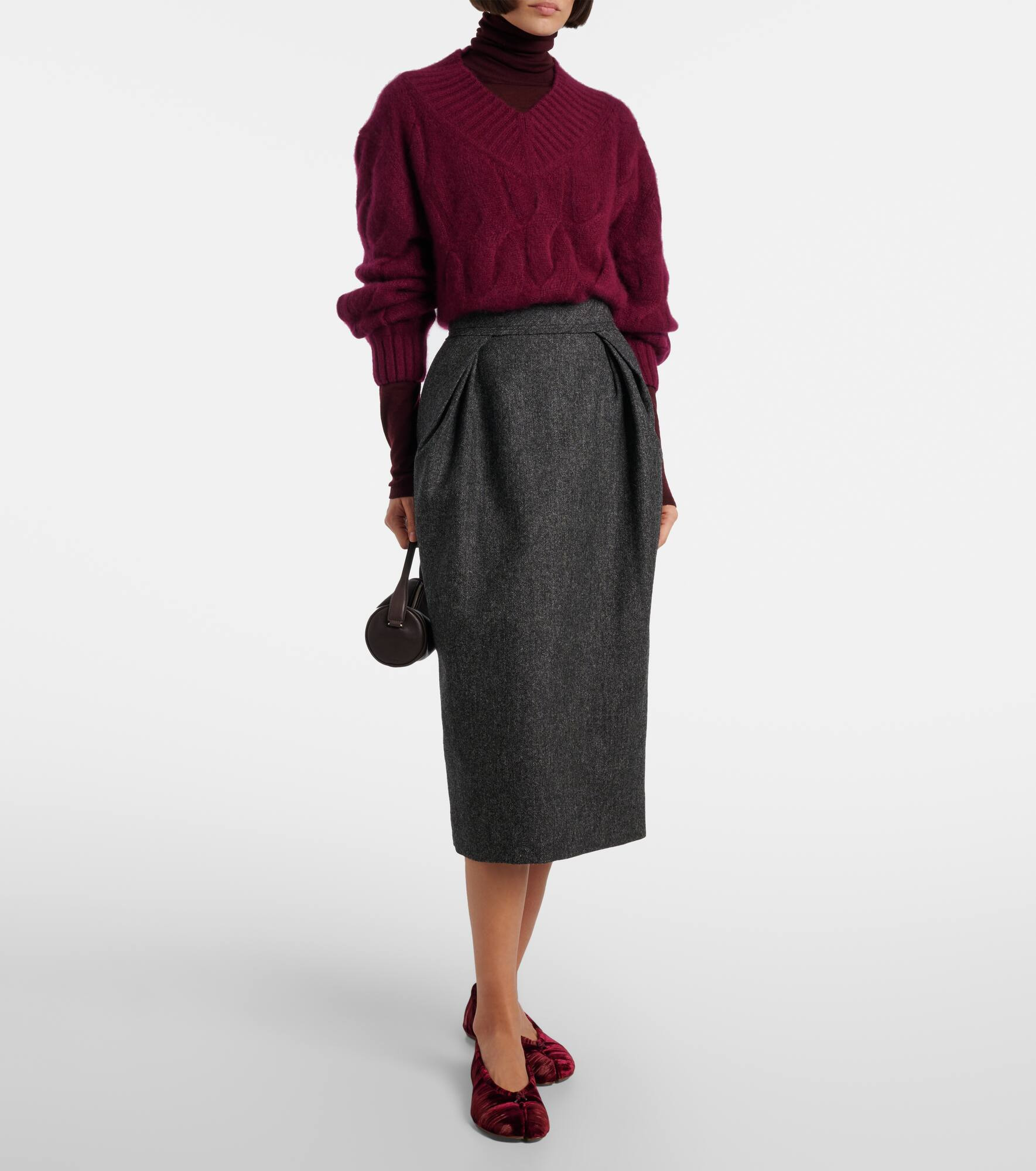 High-rise wool pencil skirt - 2