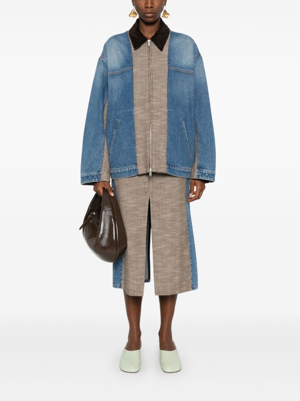 tweed denim midi skirt - 2