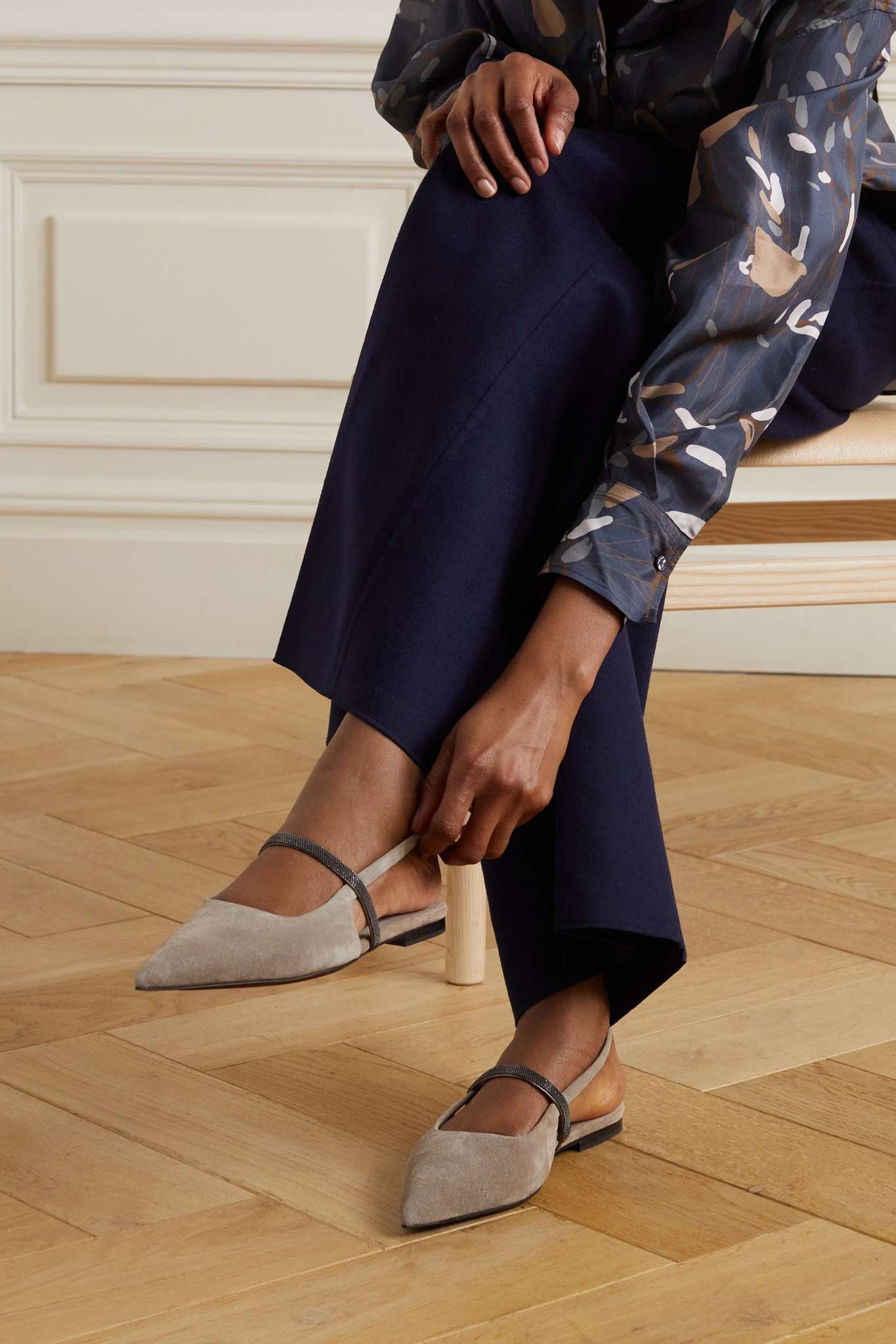 フラットシューズ BRUNELLO CUCINELLI FLAT SQUARE POINTED BALLET Brunello Cucinelli Pointed toe slingback ballet flats | The