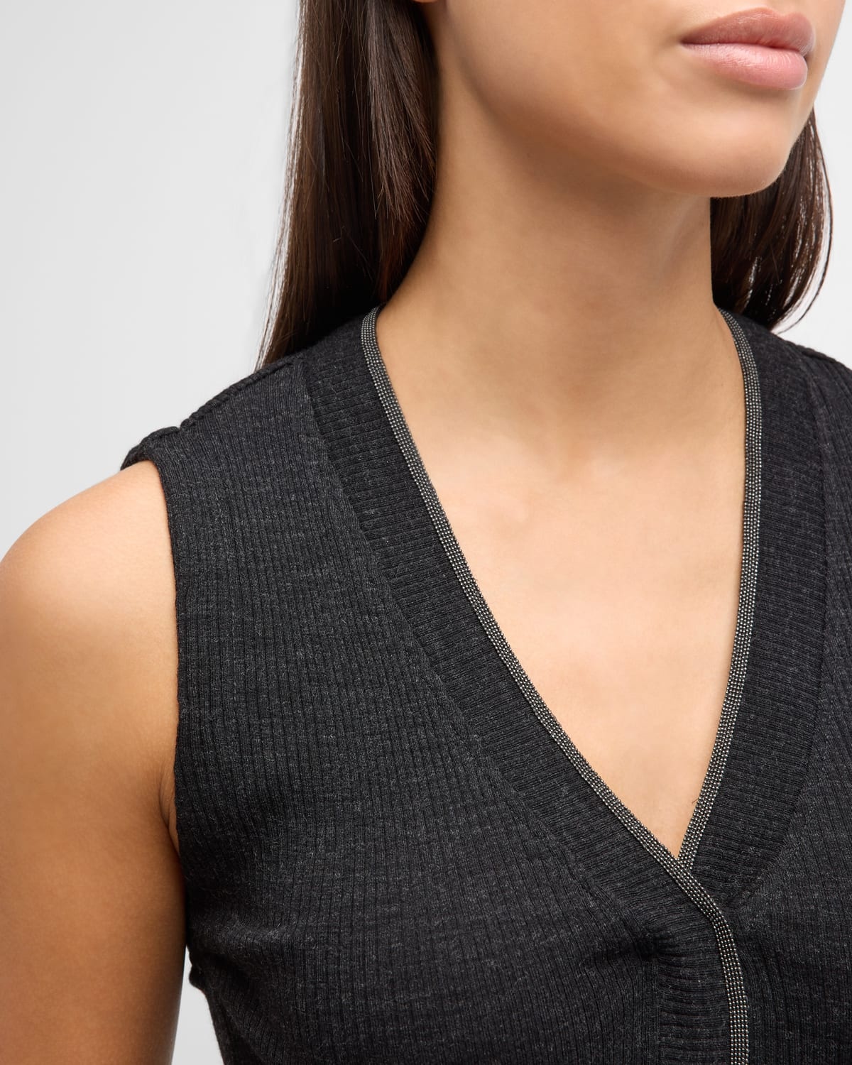 Monili V-Neck Wool Rib Jersey Tank Top - 5