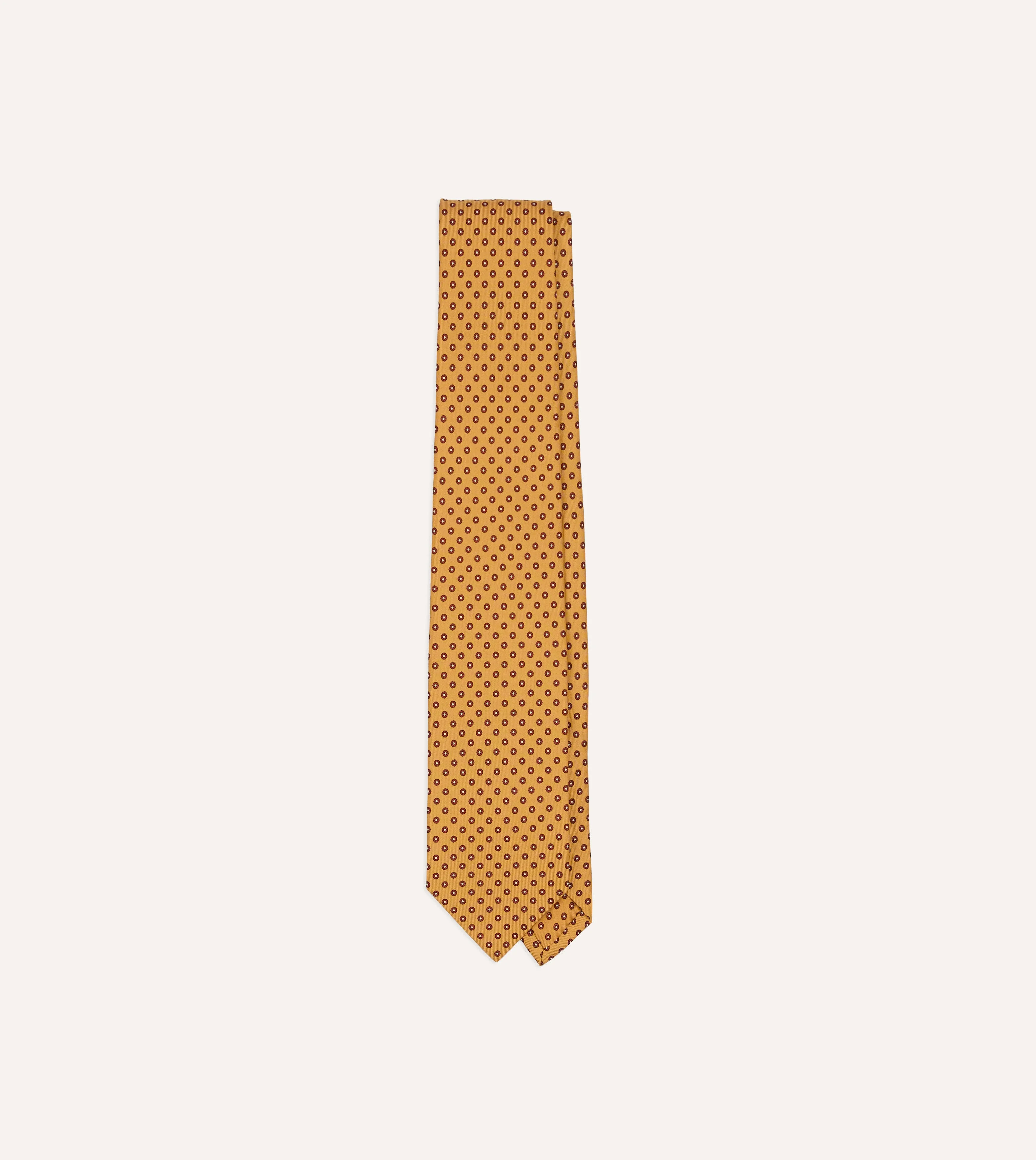 Gold Flowers Print Silk Self Tipped Tie - 1
