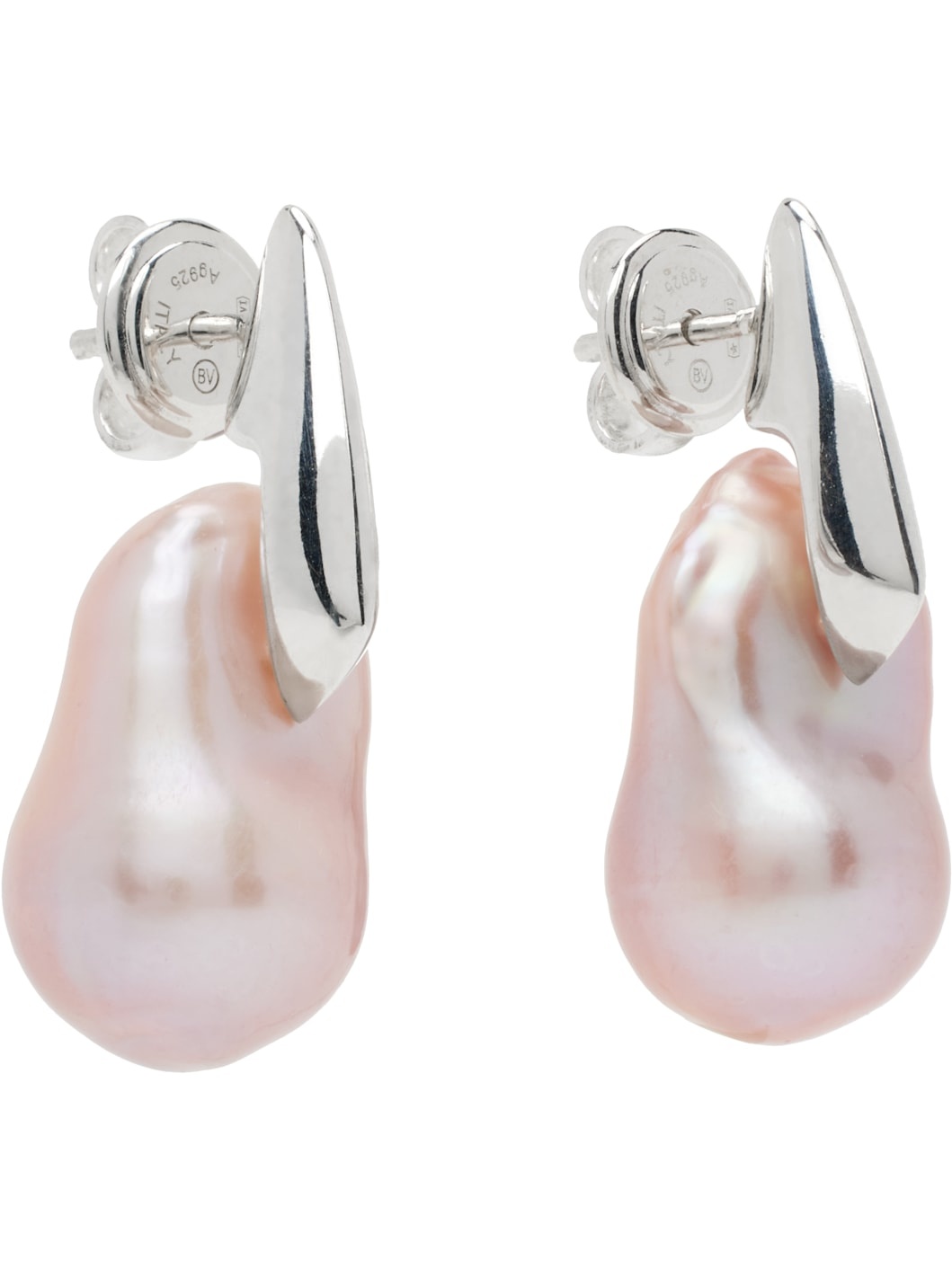 Silver & Pink Small Pearl Earrings - 2