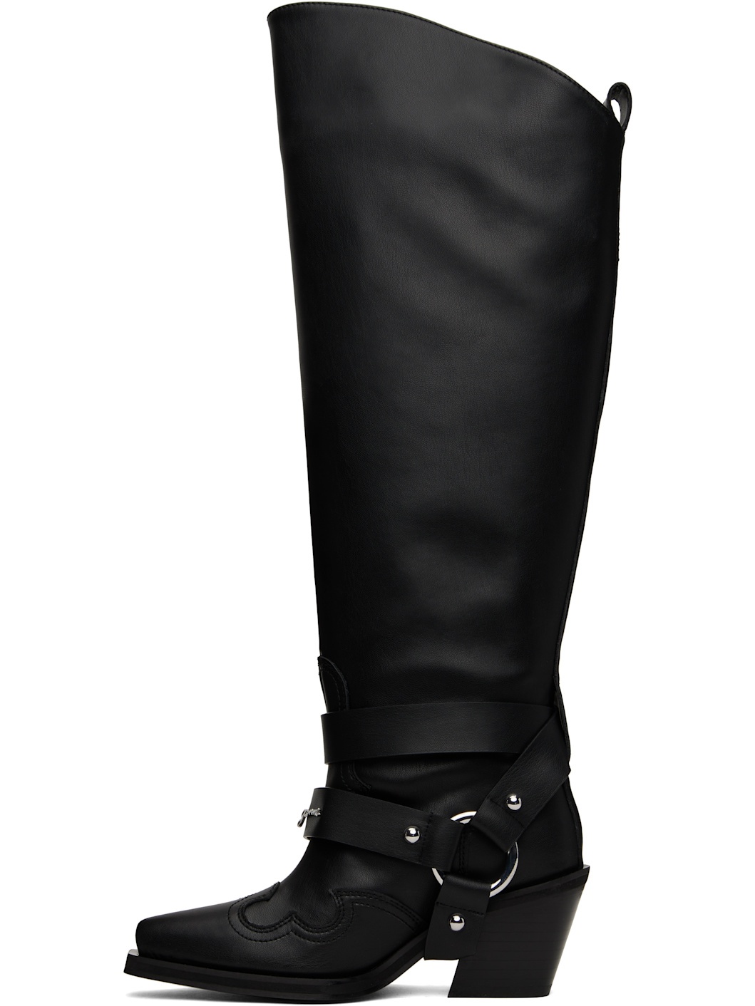 Black High Shaft Embroidered Western Tall Boots - 3