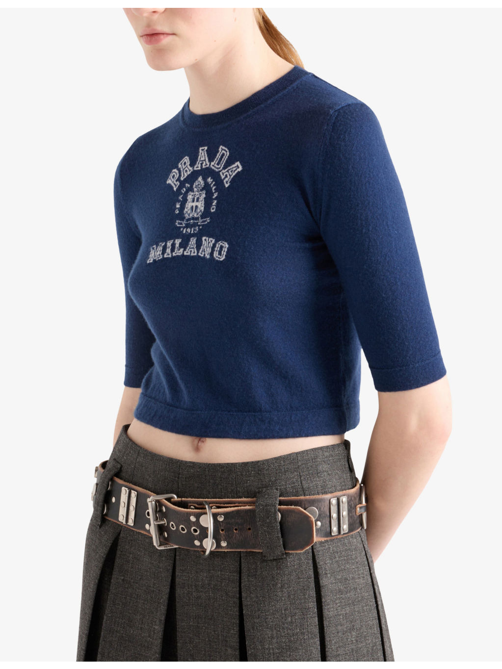 Round-Neck Brand-Intarsia Cashmere Top - 3