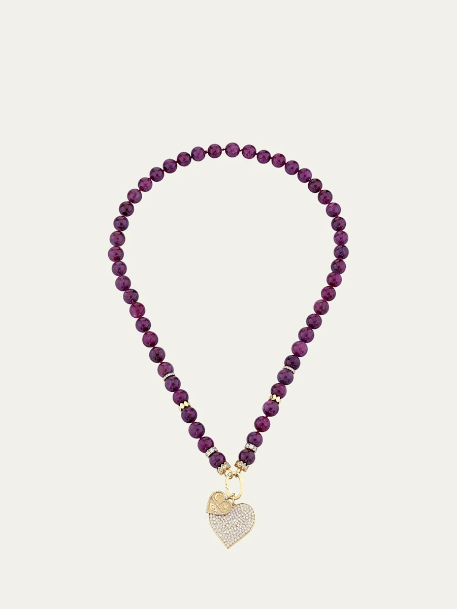 14K Gold Luxe Heart Ruby Bead Combo Necklace - 1