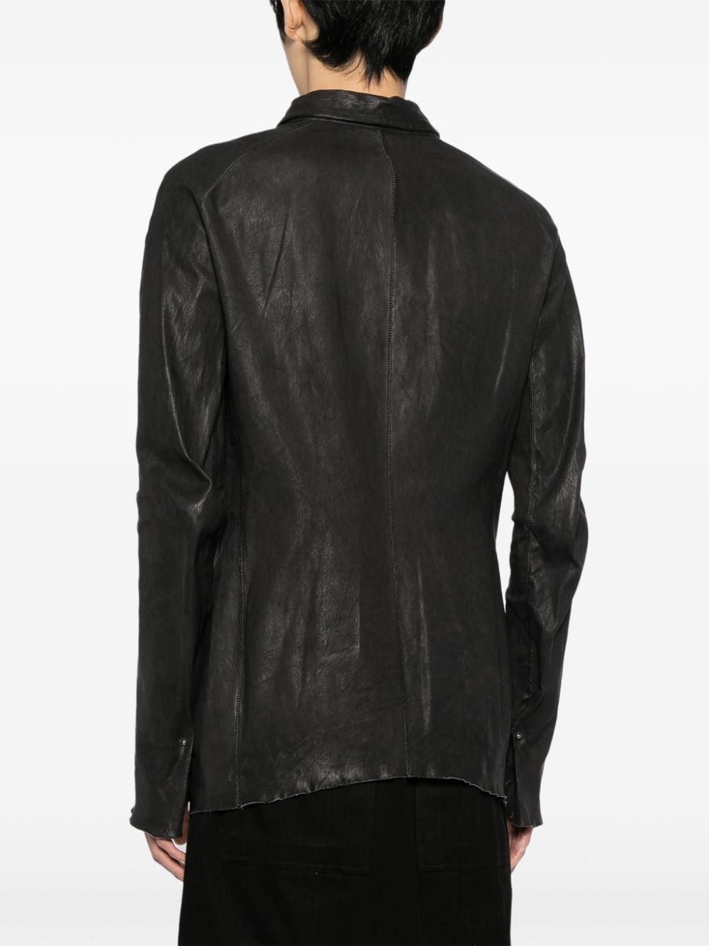 raw-cut edge leather shirt - 4