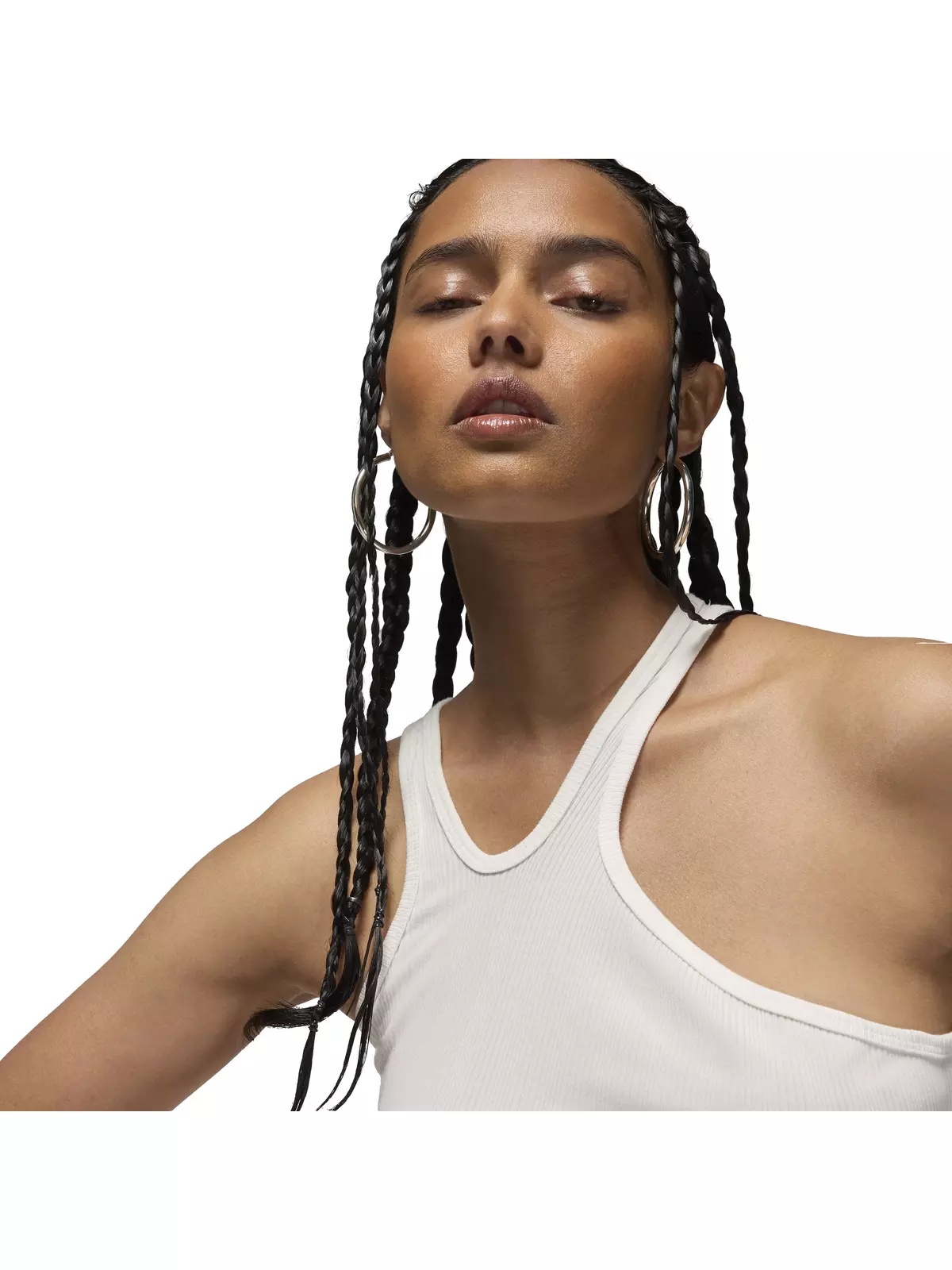 Women's Asymmetrical Ribbed Tank -White - 3