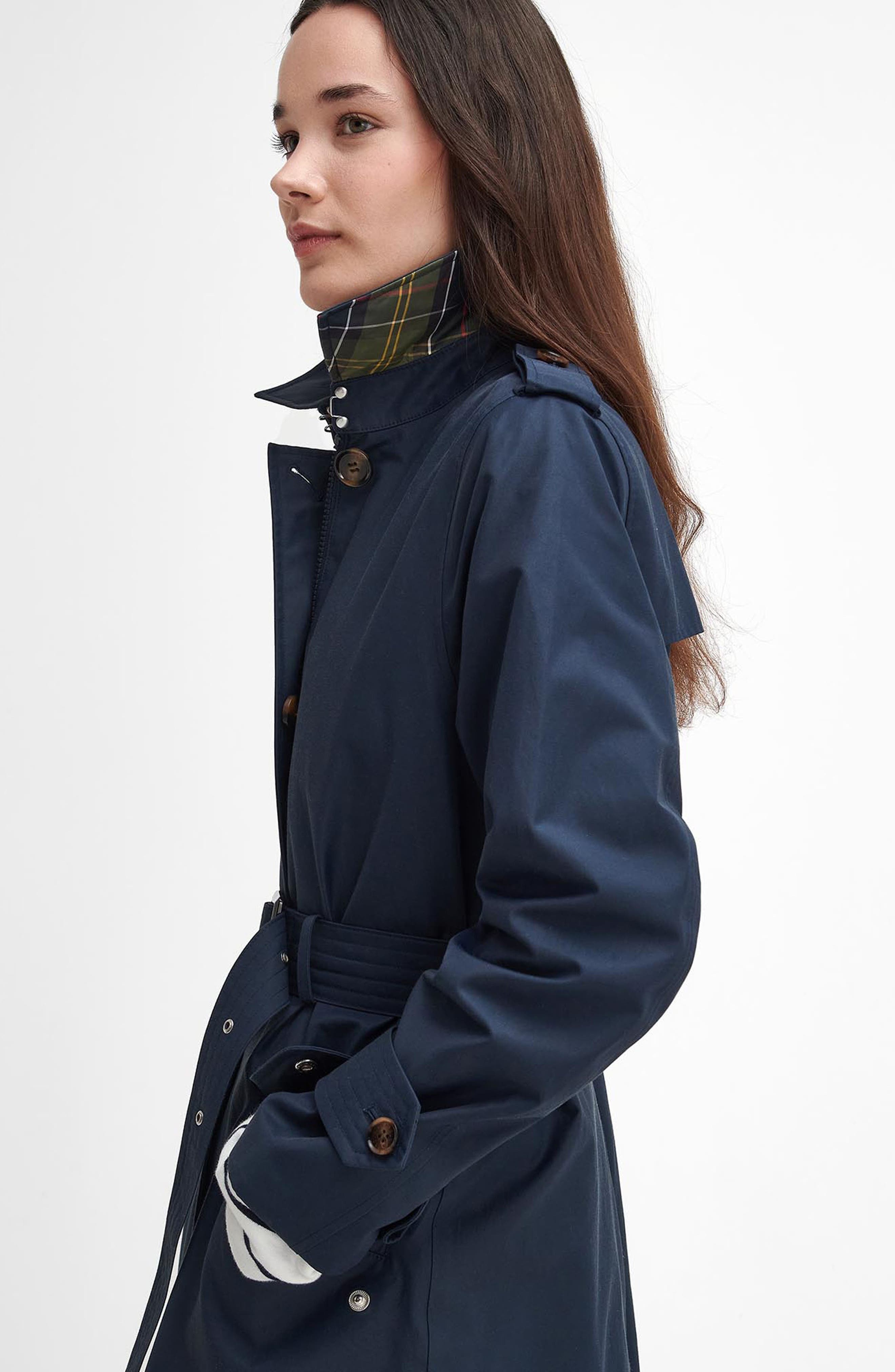 Barbour Camilla Waterproof Trench Coat in Dark Navy/Classic Tartan at Nordstrom - 7