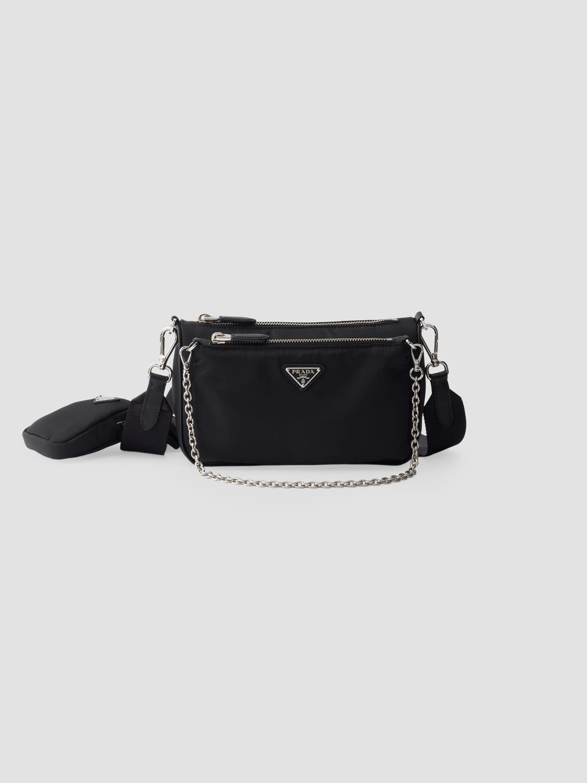 Women's Re-Nylon and Saffiano Leather Mini Shoulder Bag - Black - 1