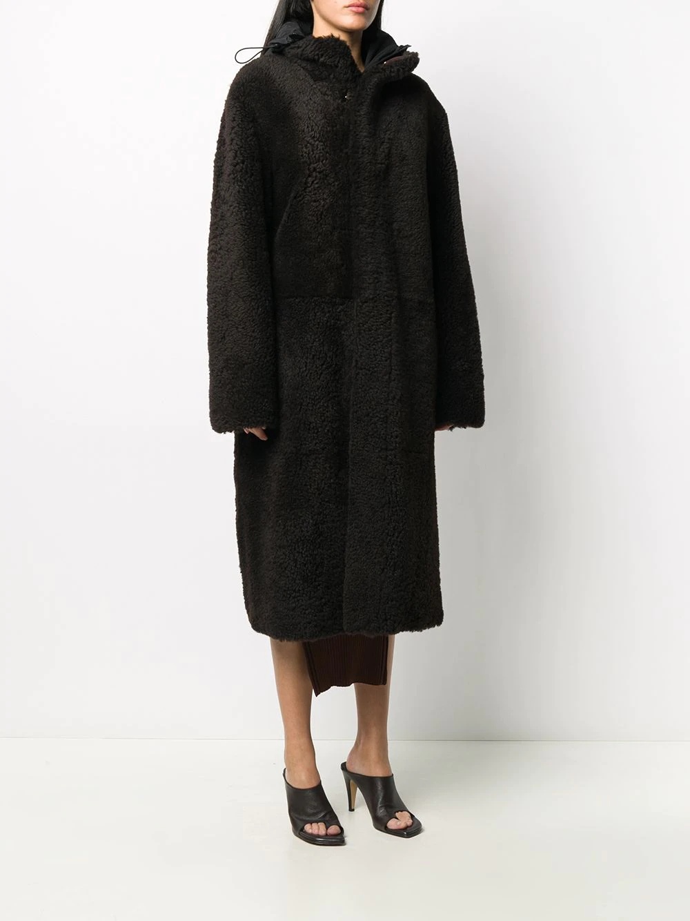 hooded shearling coat - 3