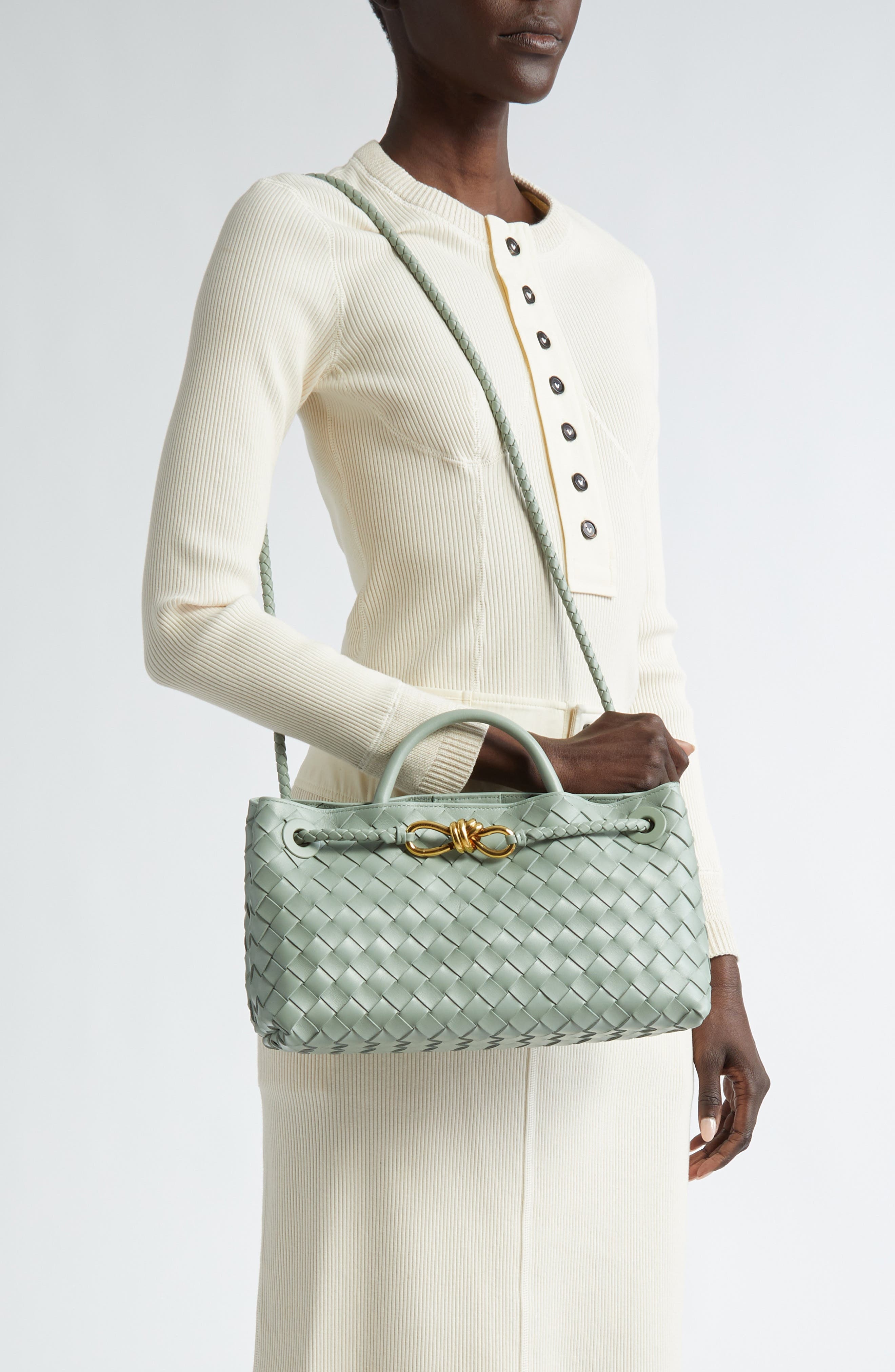Bottega Veneta Small Andiamo Intrecciato Leather Shoulder Bag in 3411 New Sauge at Nordstrom - 2