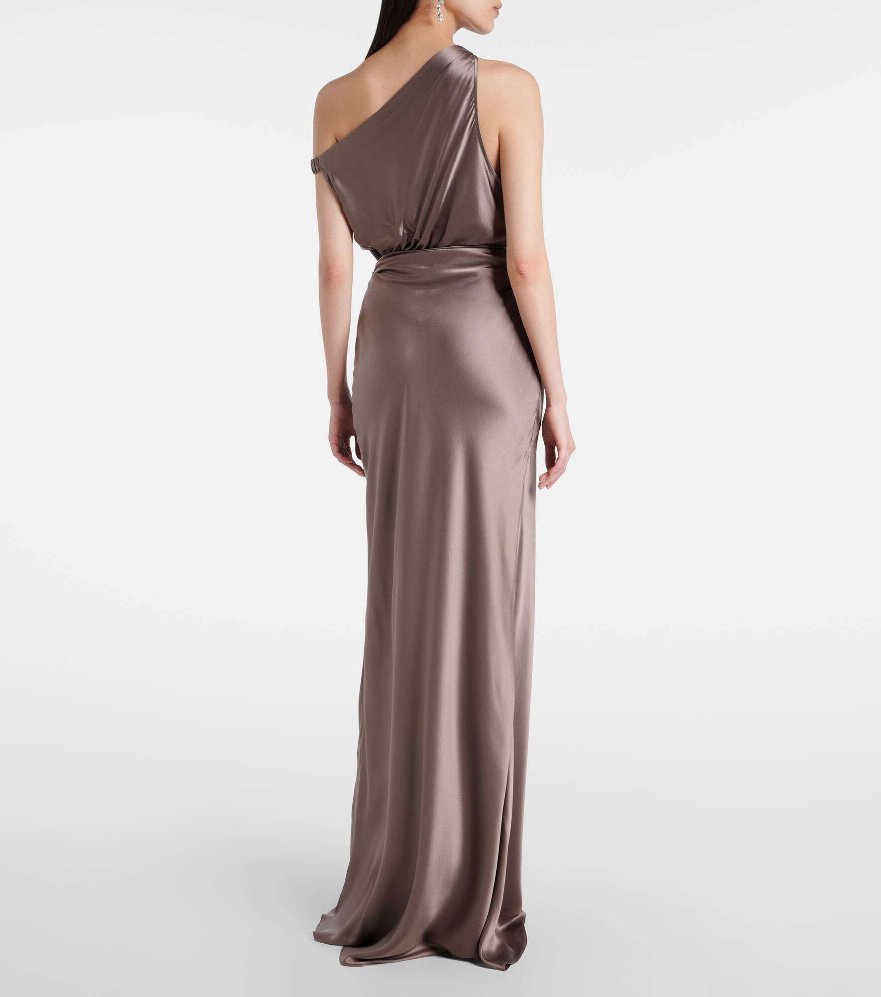 Draped one-shoulder silk satin gown - 3