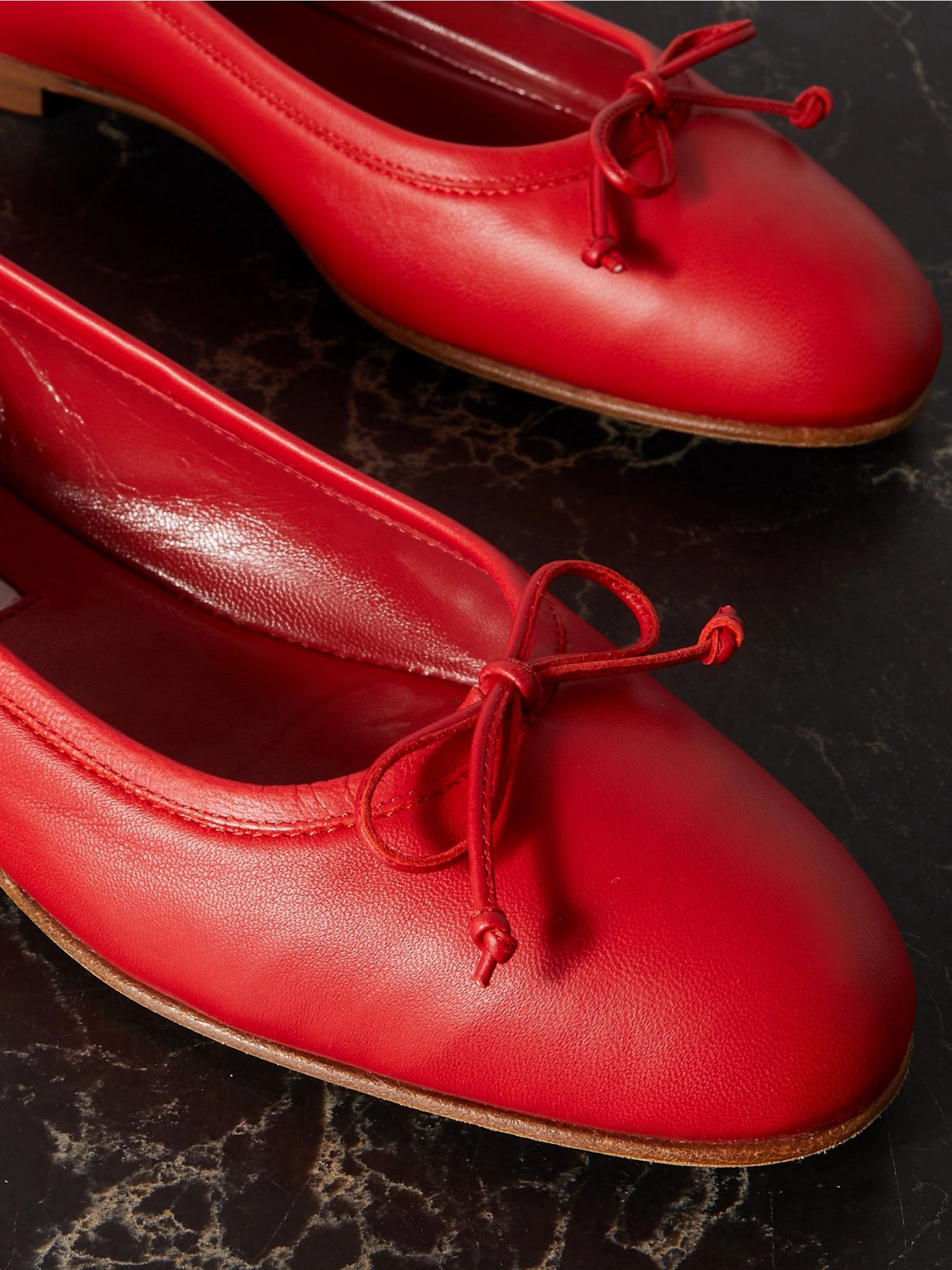 Veralli bow-detailed leather ballet flats Red - 4