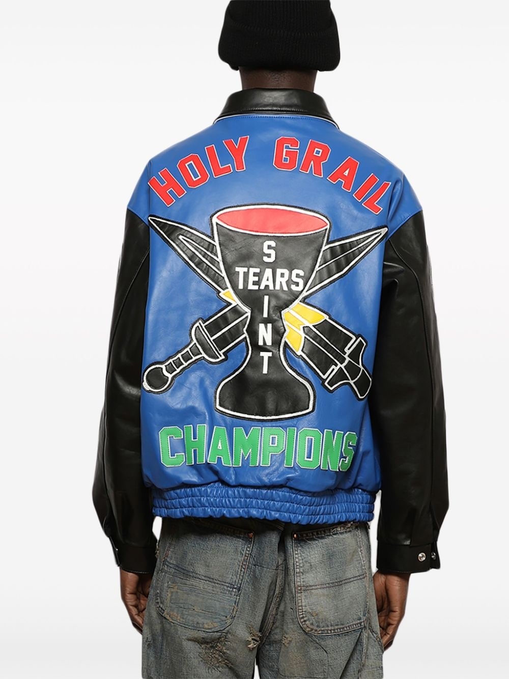x Denim Tears leather varsity jacket - 5