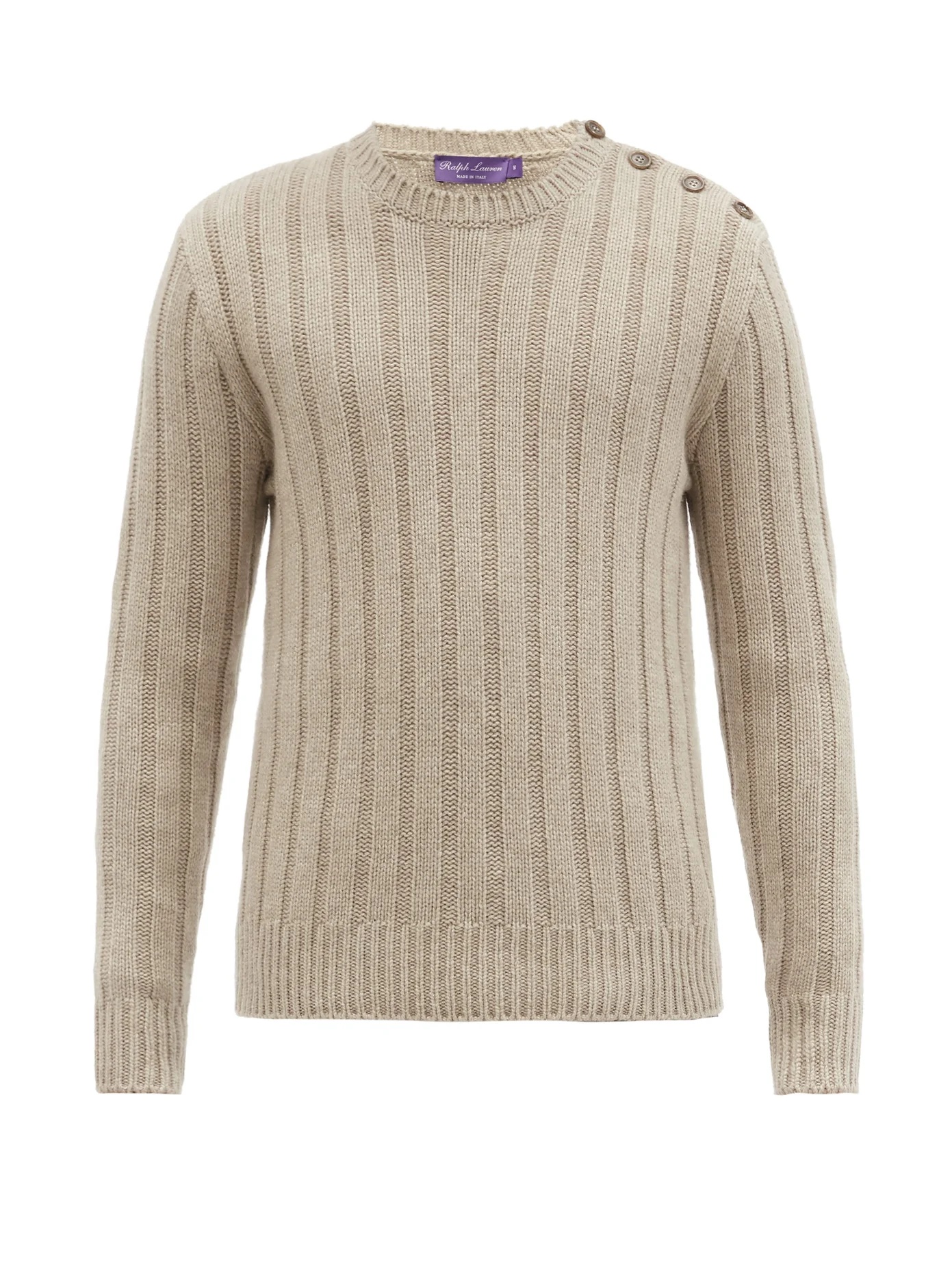 Buttoned-shoulder ribbed-cashmere sweater - 1