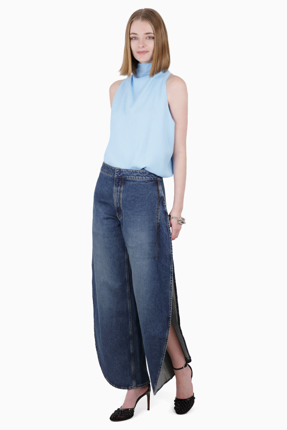 FOLDED HALTERNECK S/LESS TOP | LIGHT BLUE - 3