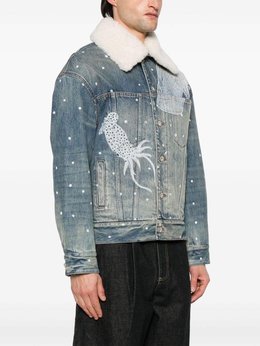 sketch-print denim jacket - 3