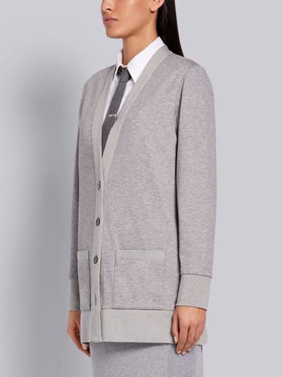 Thom Browne Light Grey Lightweight Cotton Loopback Jersey Hip Length V-Neck Cardigan outlook