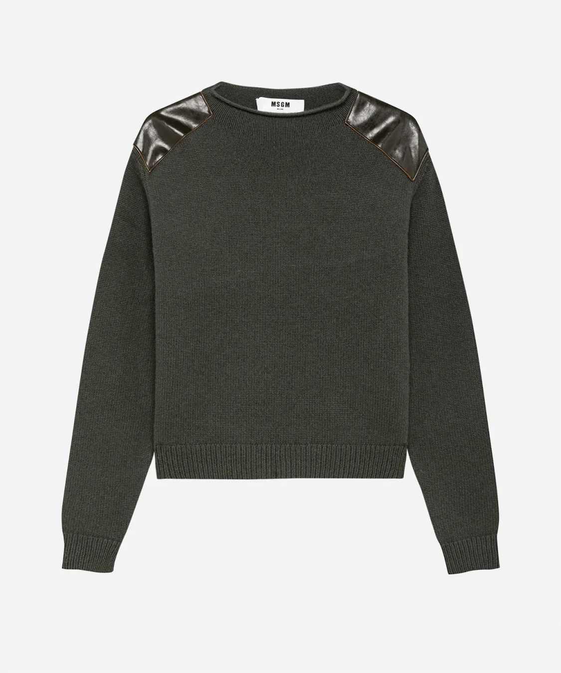 Sweater in cashmere wool blend with faux leather details - 1