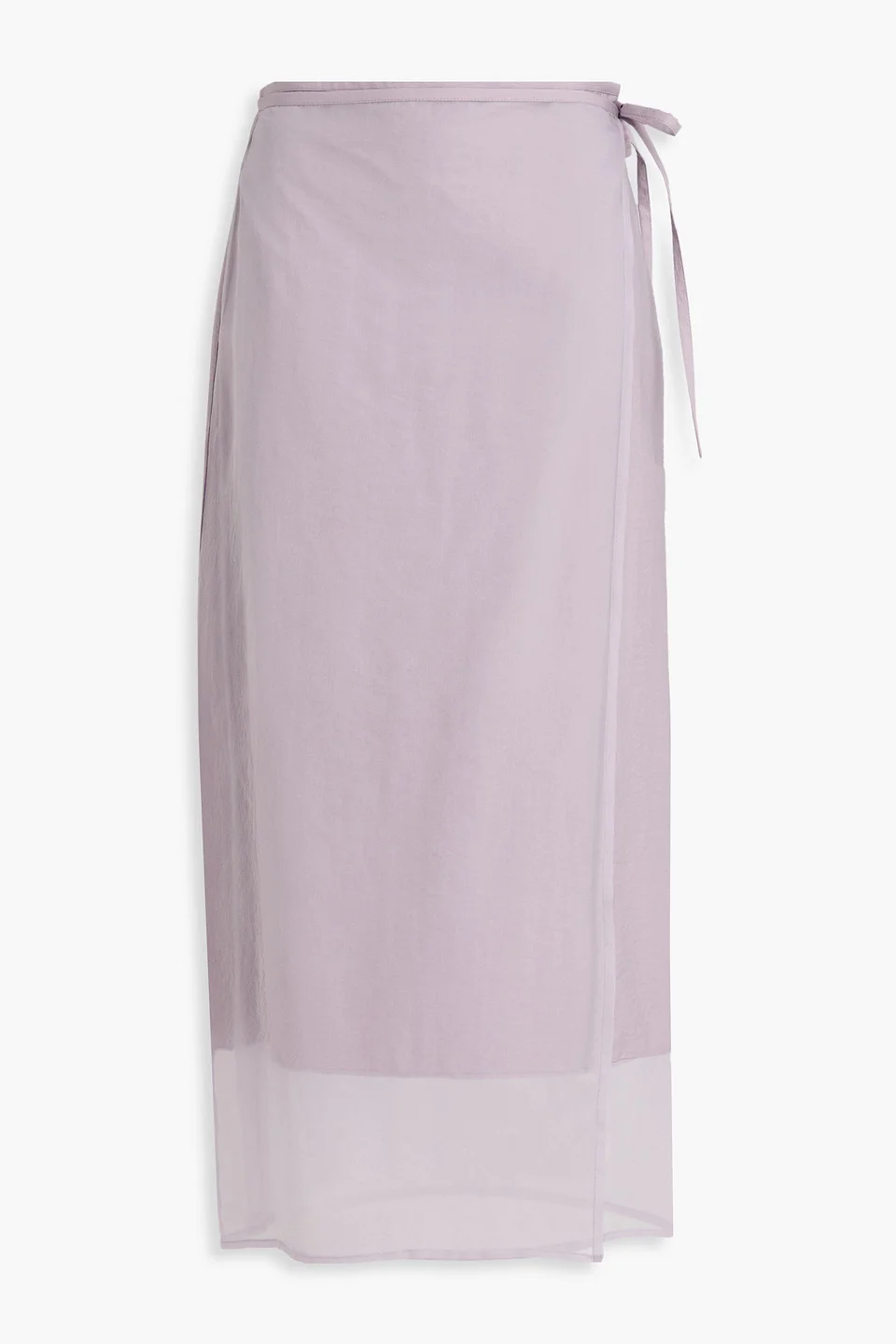 Organza-paneled cotton-blend twill midi wrap skirt - 1