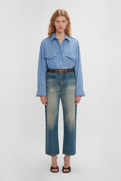 Victoria Beckham Cropped Seam Detail Shirt In Steel Blue outlook
