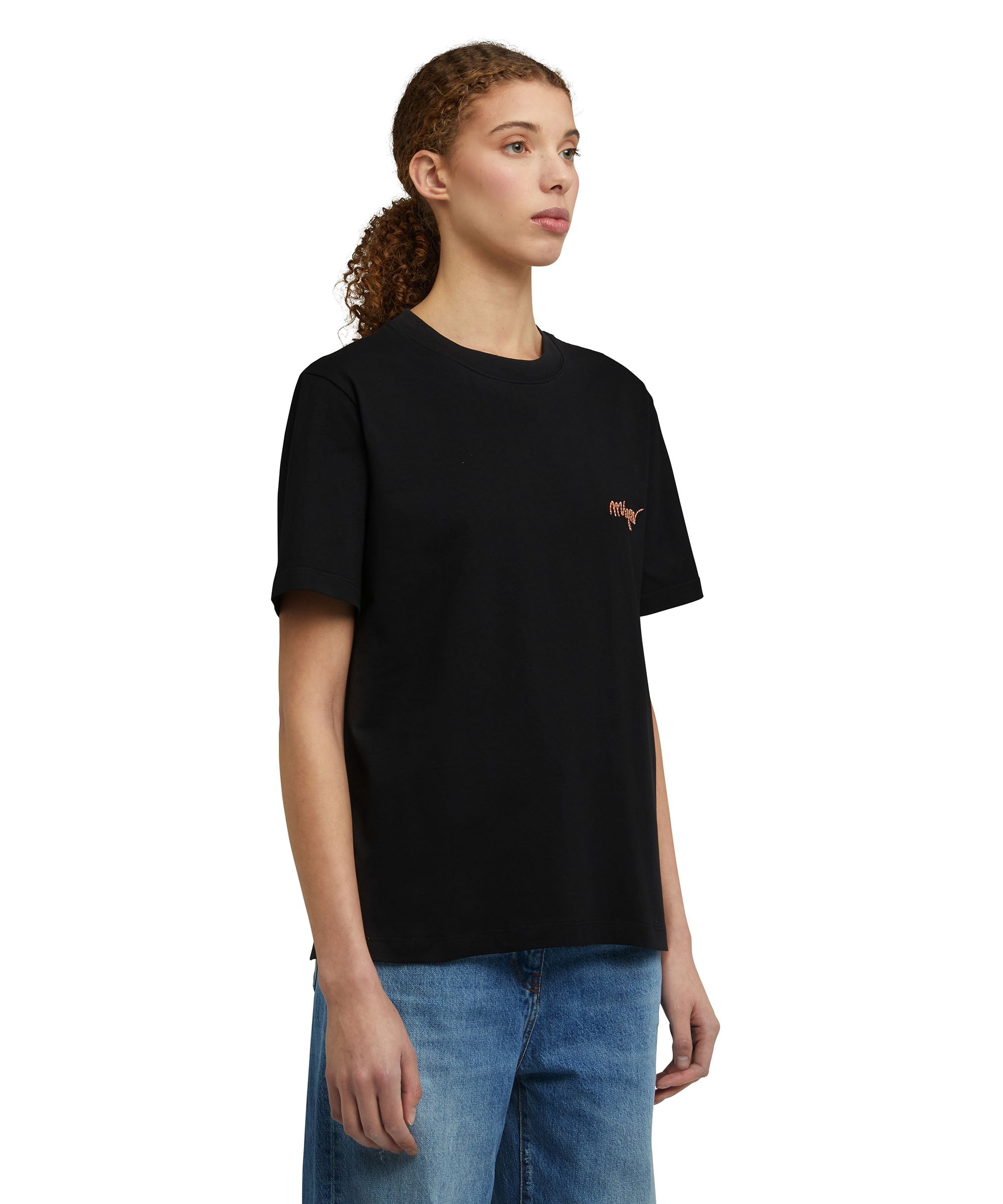 Cotton crewneck t-shirt with multicolor, embroidered logo in cursive - 3