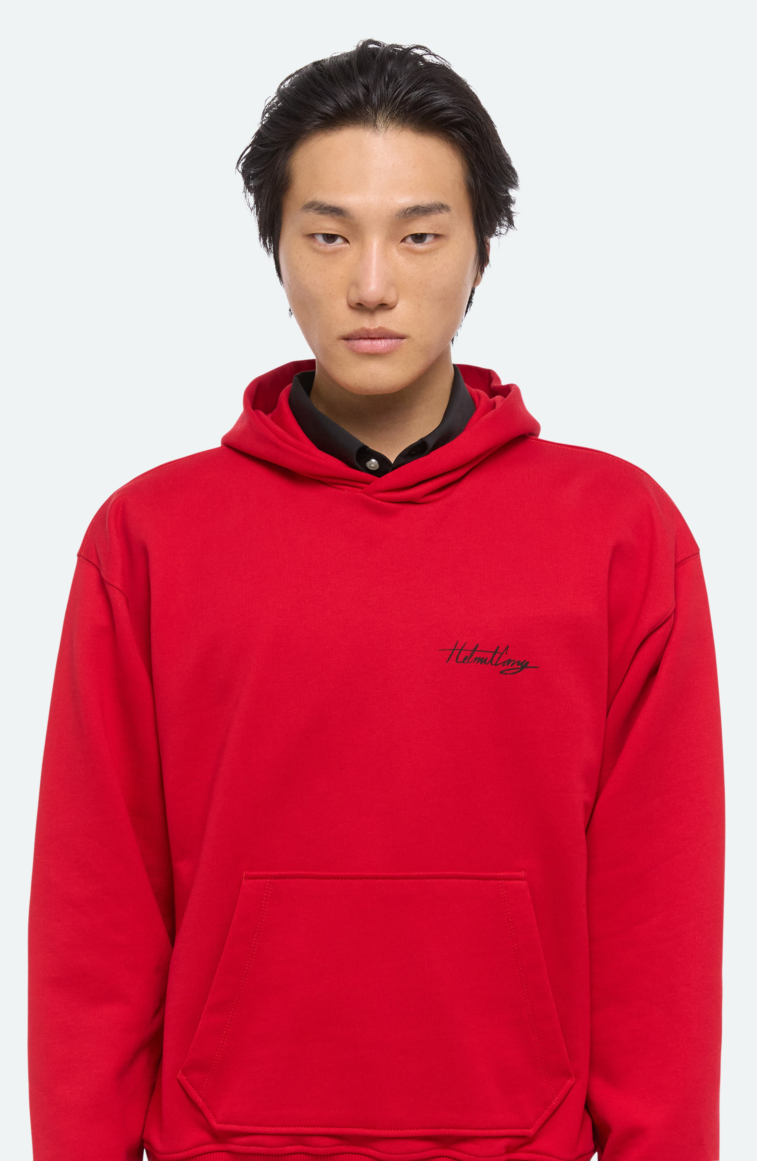 Helmut Lang Sketch Compact Cotton Graphic Hoodie in Deep Red - 4