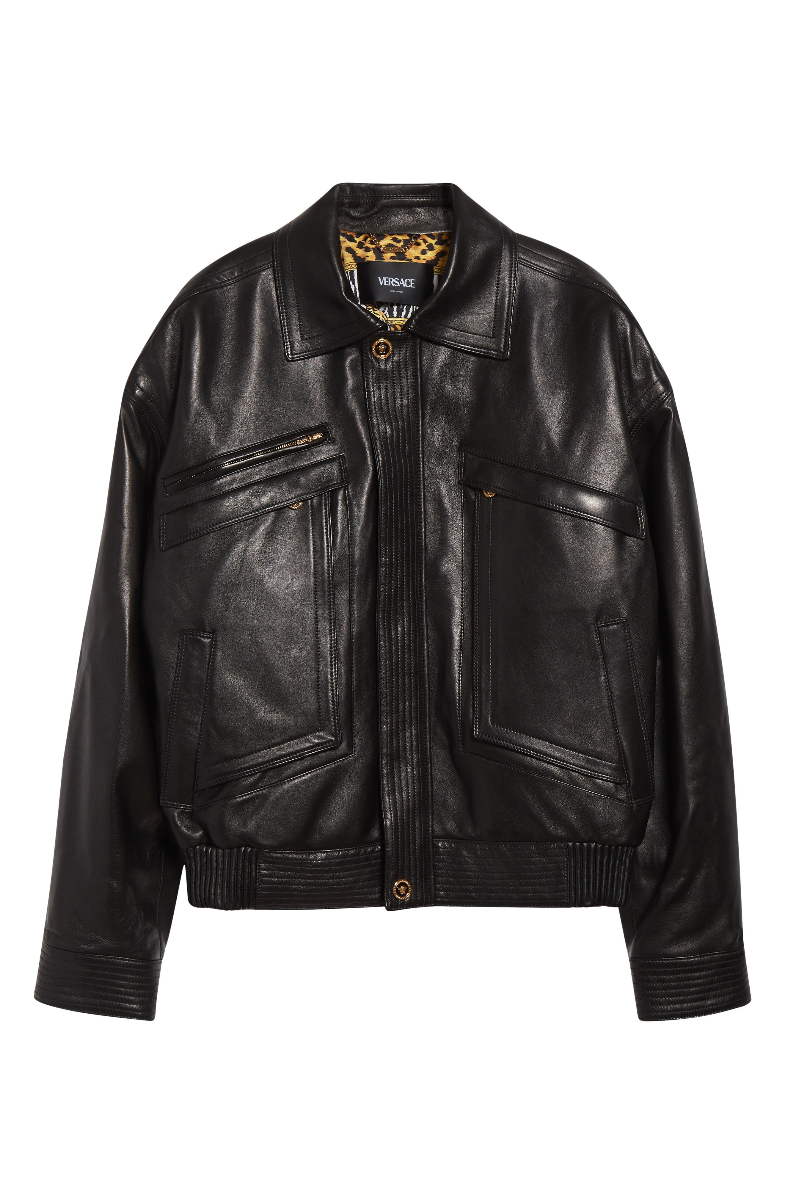 Versace Plongé Leather Blouson Jacket in Black at Nordstrom - 6