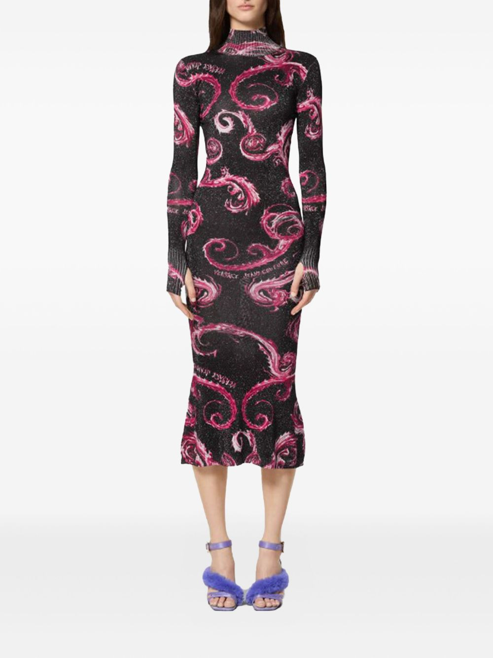 swirl-print high-neck midi dress - 2