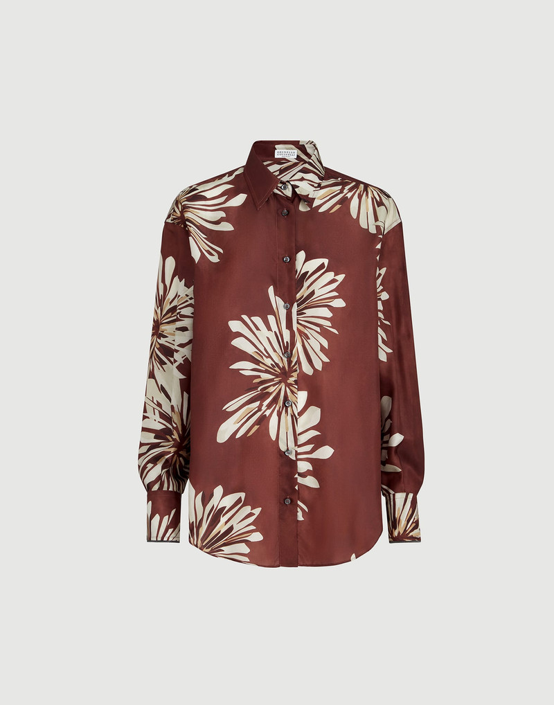 Silk bloom print pongee shirt with monili 1