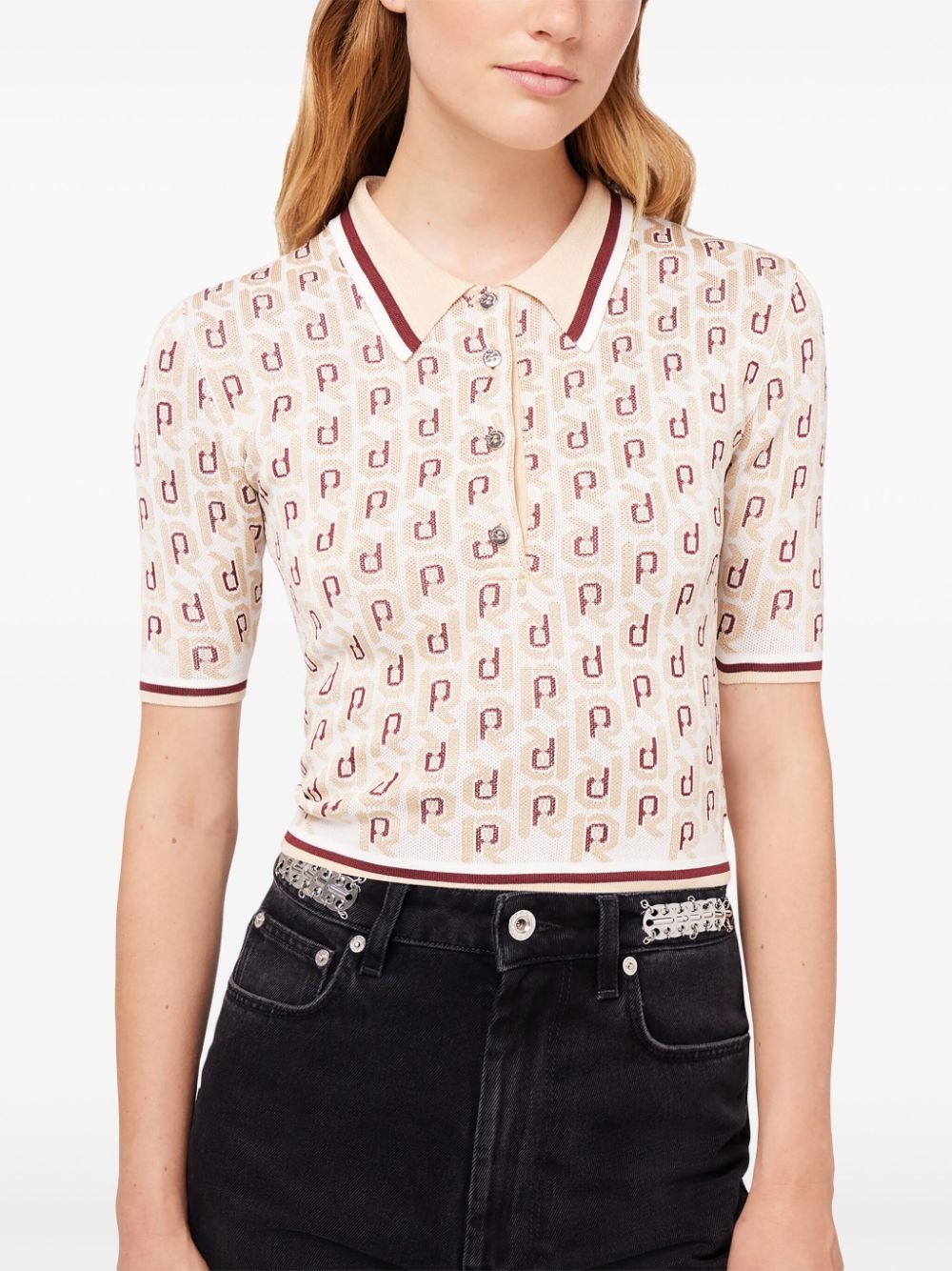 monogram-jacquard short-sleeve top - 3
