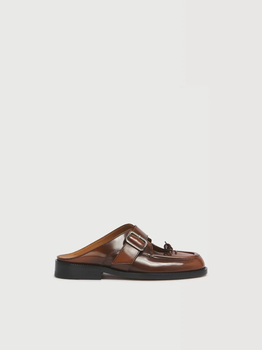 BROWN LEATHER BAMBI BUCKLE SABOT - 1