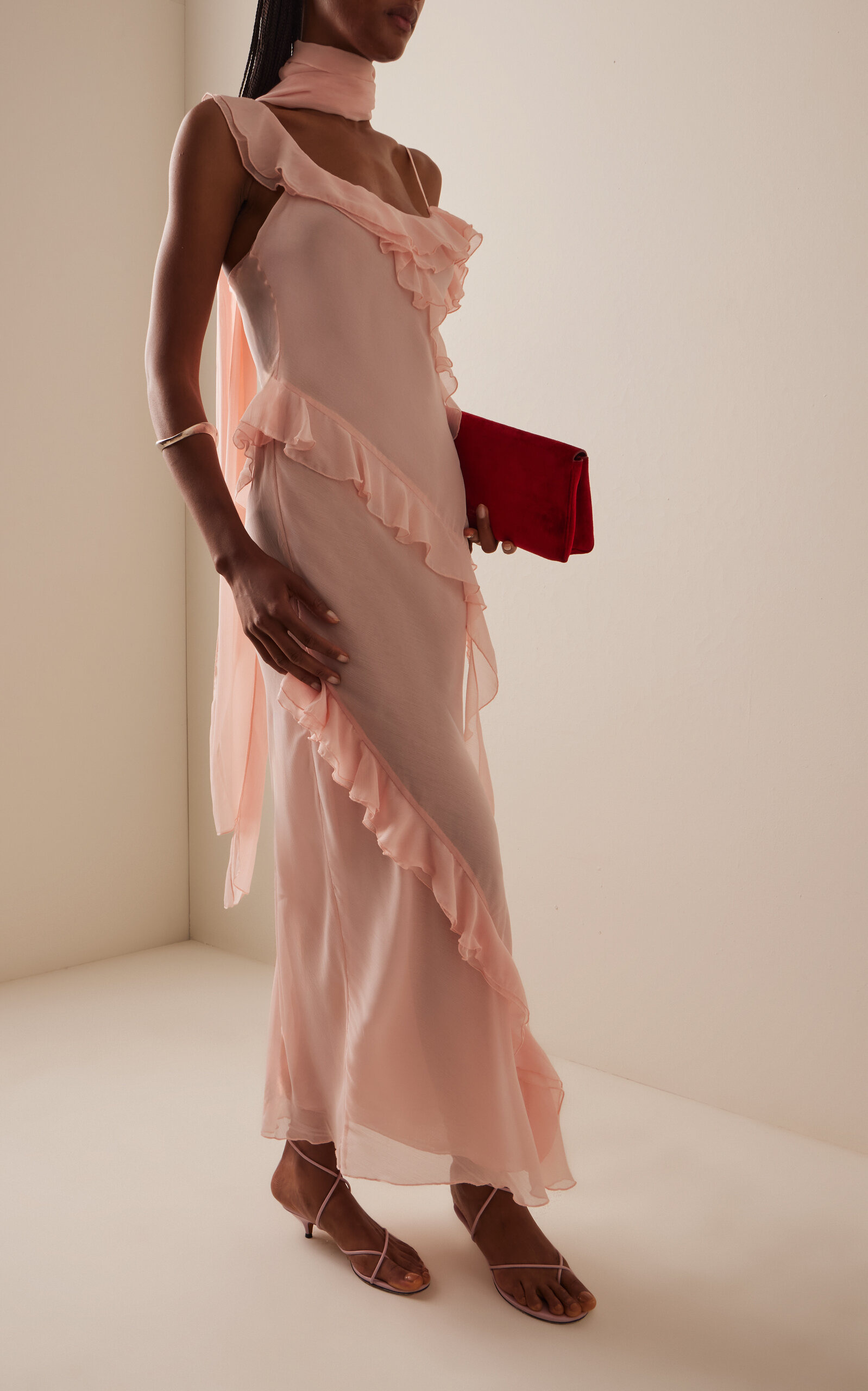 Exclusive Monica Scarf-Neck Ruffled Georgette Maxi Dress light pink - 3