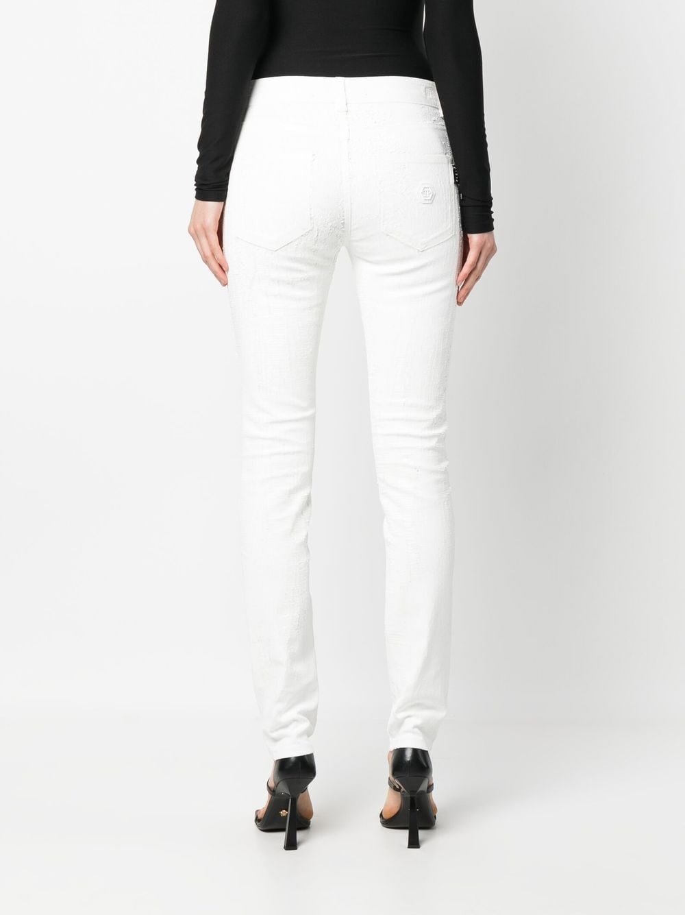 crackle-textured denim leggings - 4