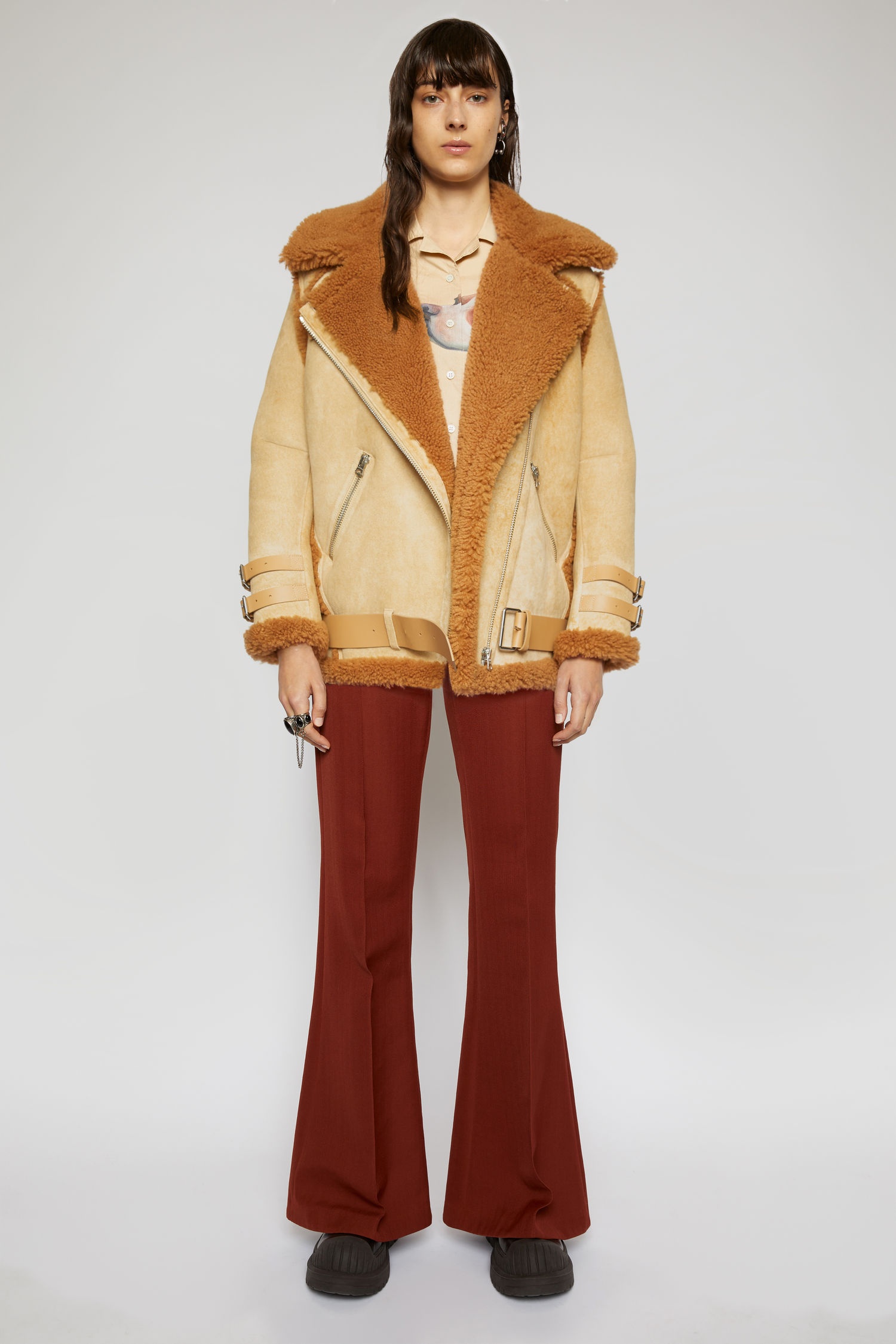 Suede shearling jacket beige - 2