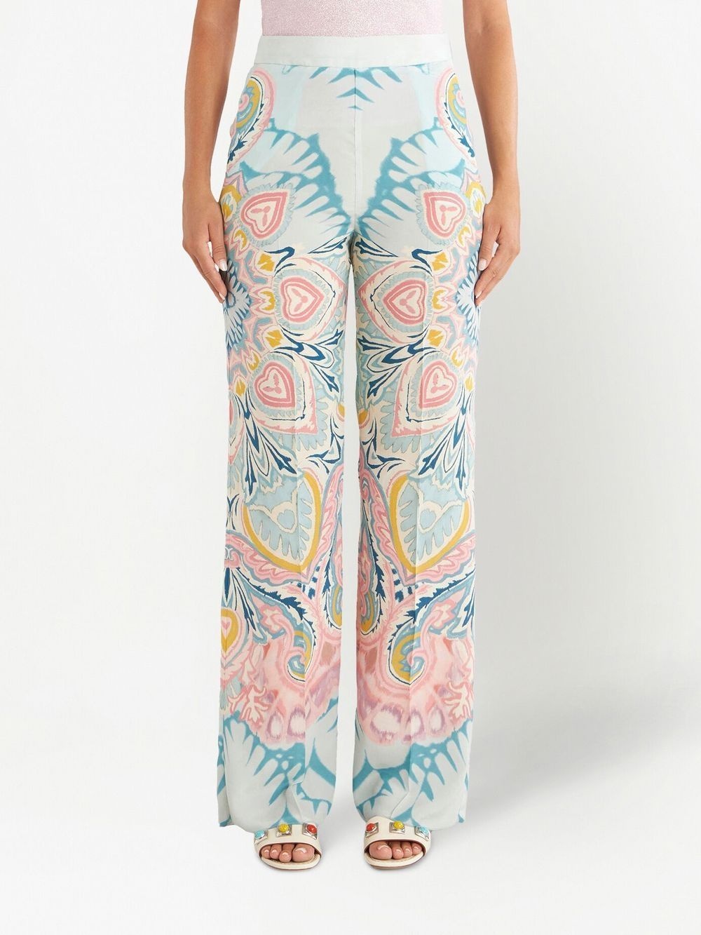 paisley-print satin-finish trousers - 3