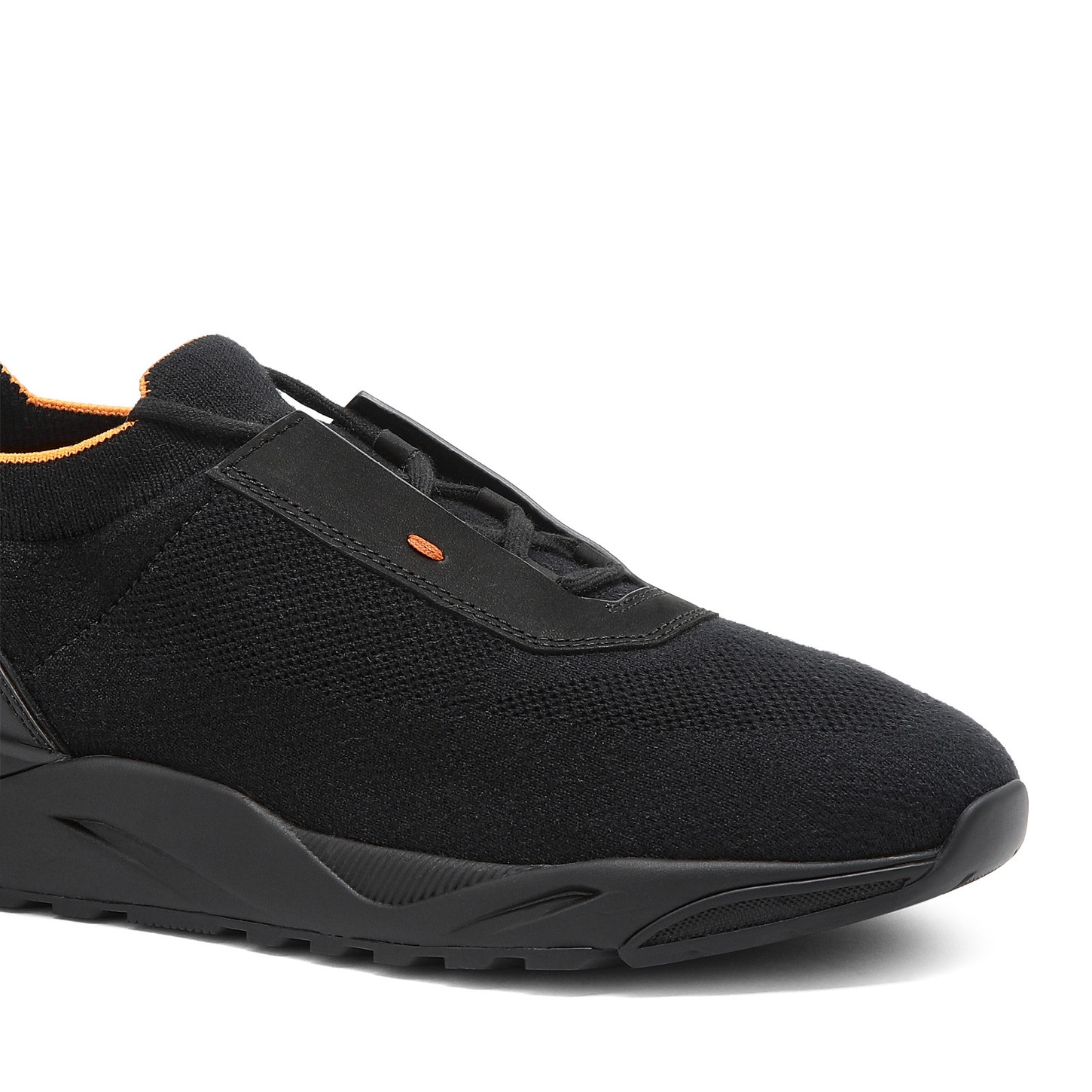 Men's black stretch knit and leather sneaker - 5