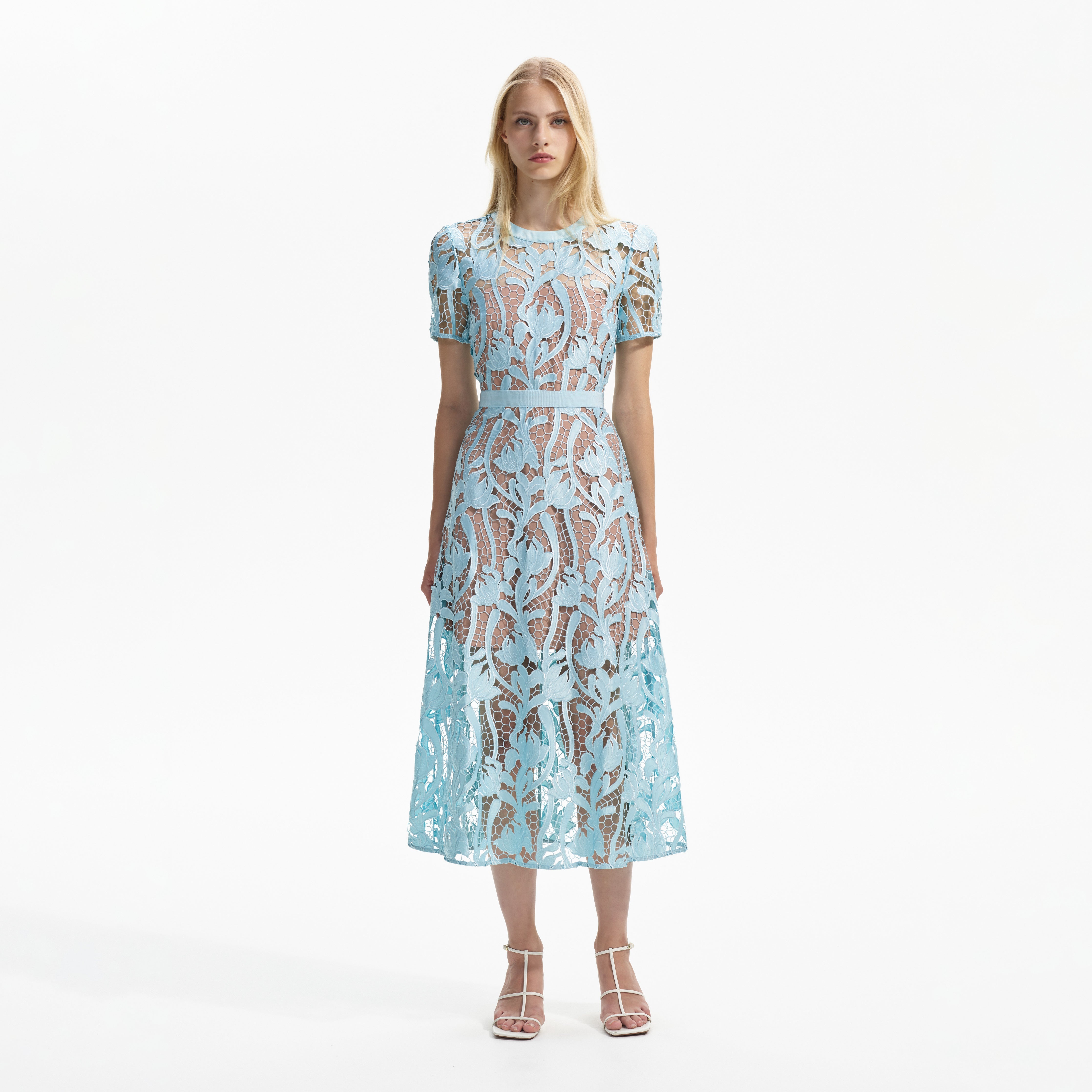 Light Blue Lace Midi Dress - 1