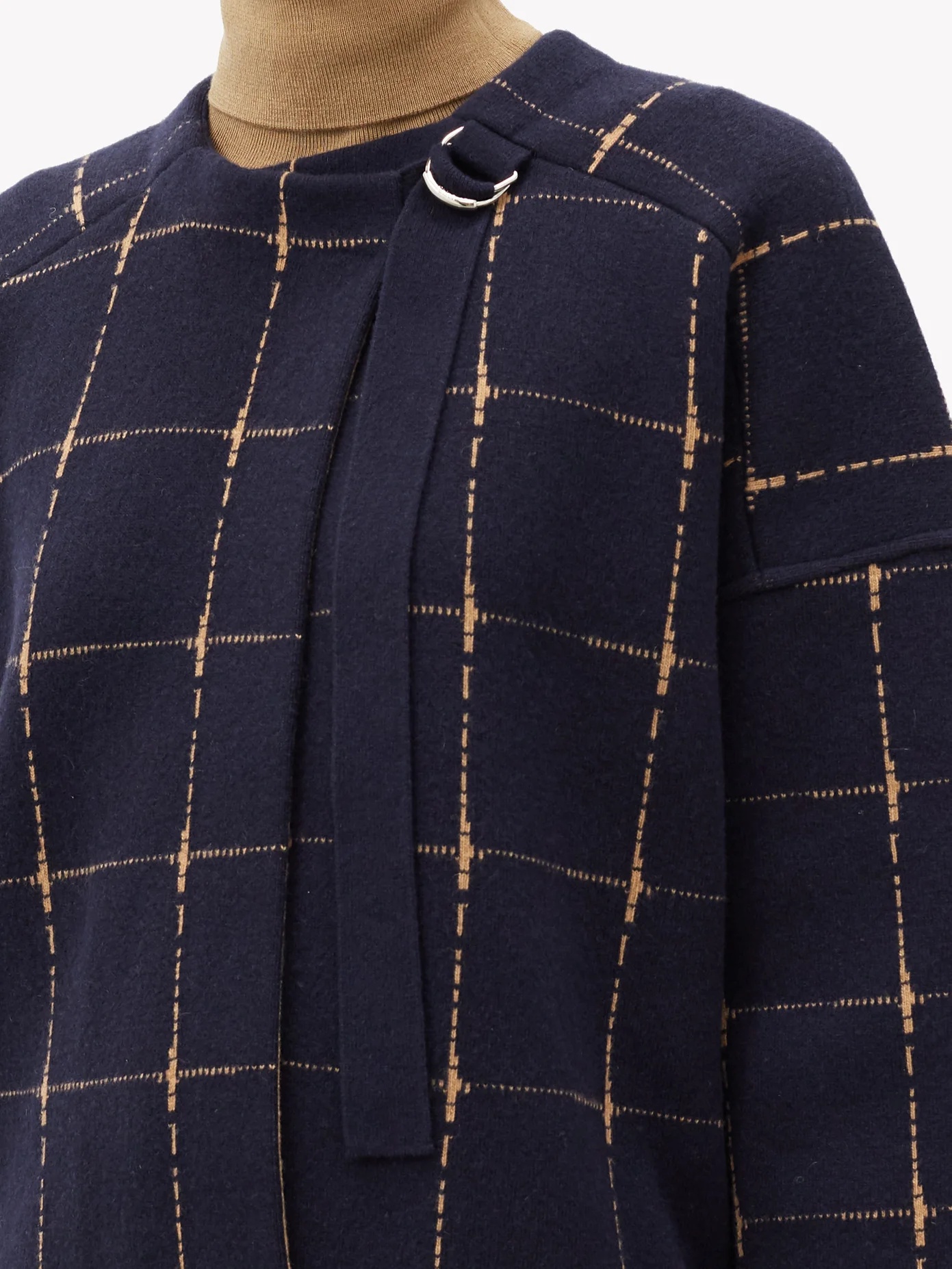 Windowpane-check wool-blend cropped jacket - 3