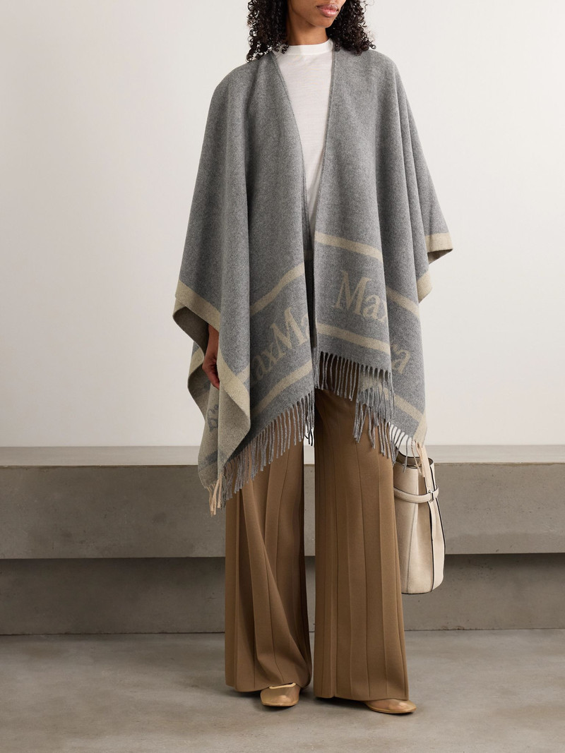 Max Mara Hilde logo-jacquard wool cape Light gray outlook