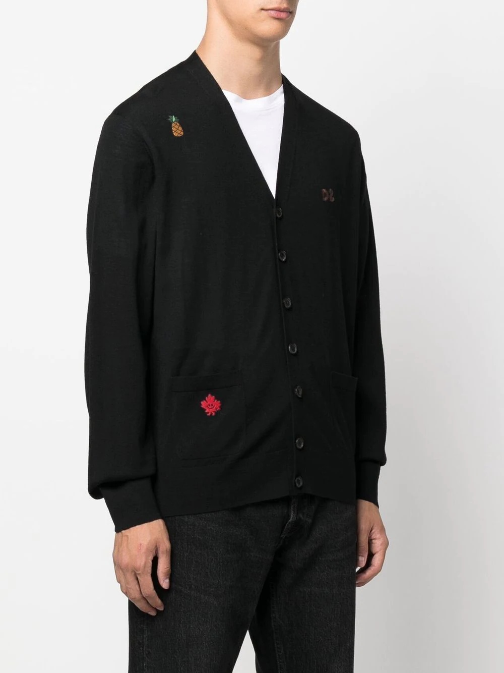 embroidered-logo V-neck cardigan - 3