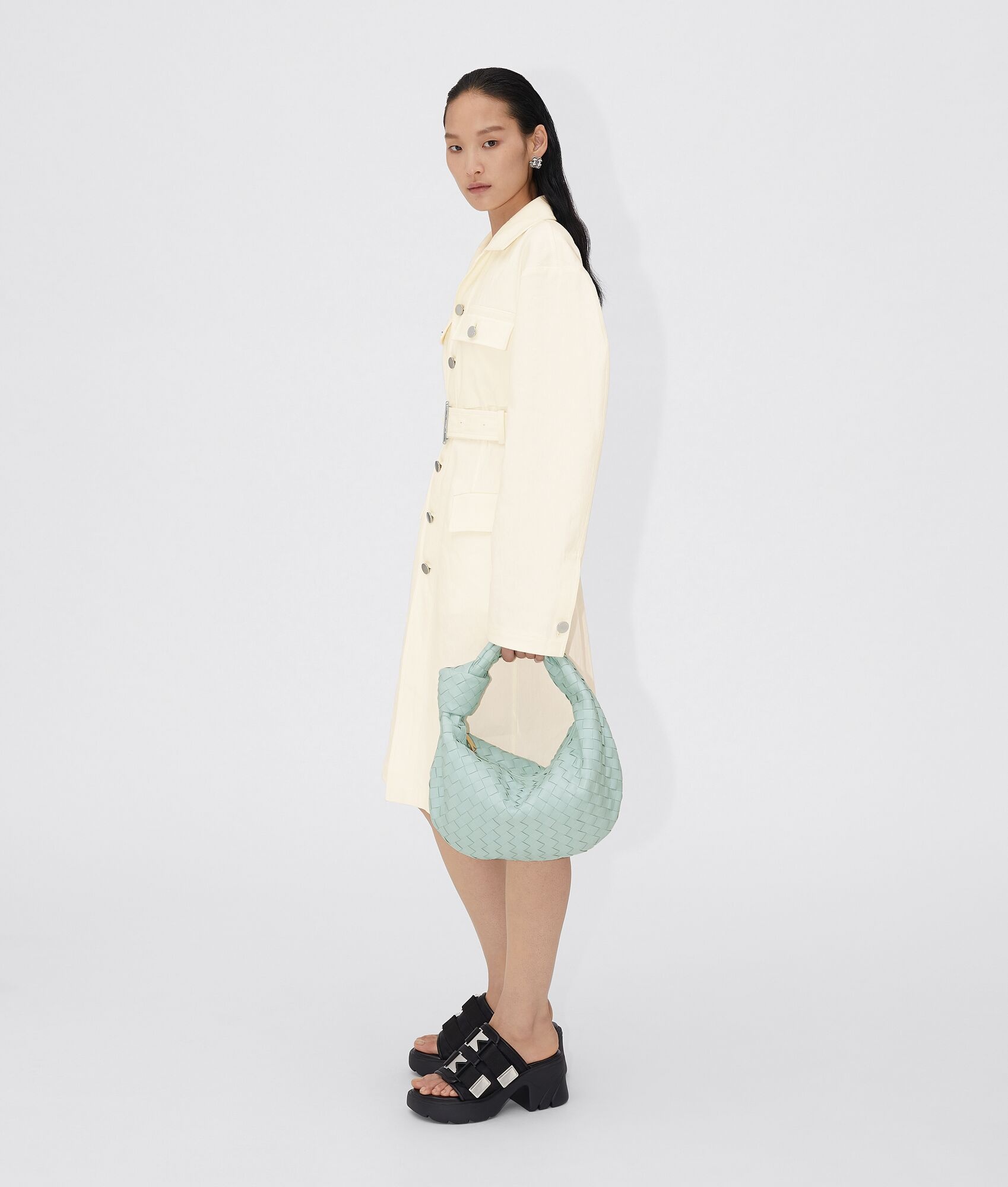 【BOTTEGA VENETA】Leather Jodie Bag Teal Washed Bottega Veneta Teal Washed Intrecciato Leather Mini Jodie